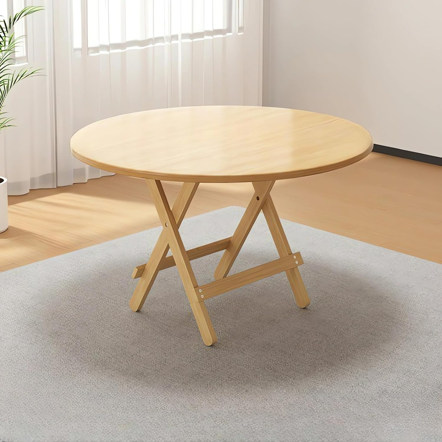 Foldable Dining Table, Living Room Table, Dining Room, Garden, Dormitory Study Table, Solid Wood Office Desk A40 (A Wood, 80X80X74) image number 6