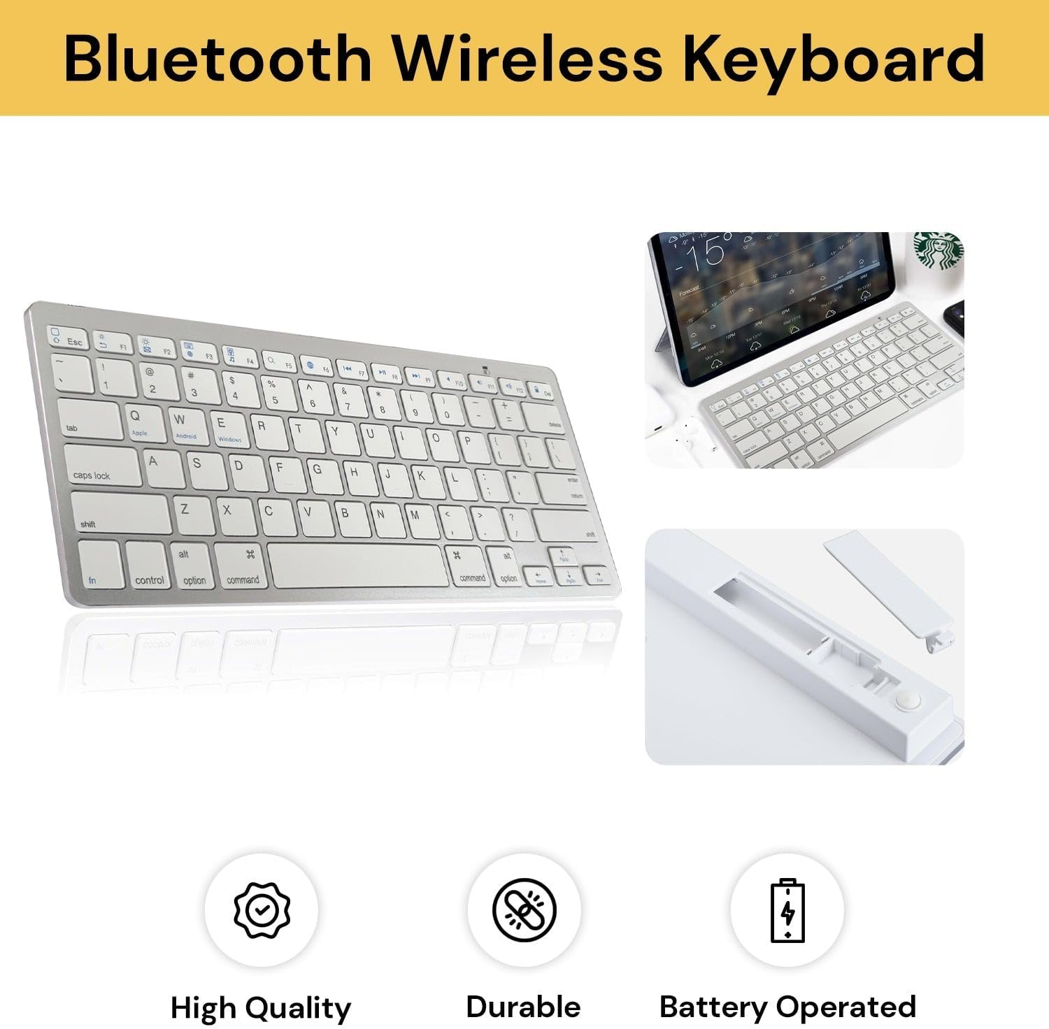 EZONEDEAL Wireless Keyboard - Ultra-Slim Bluetooth Keyboard Flat & Quiet Compatible with All Bluetooth Enabled Devices Compatible with Android, Windows, Computer Keyboards, Laptop, Tablet image number 2