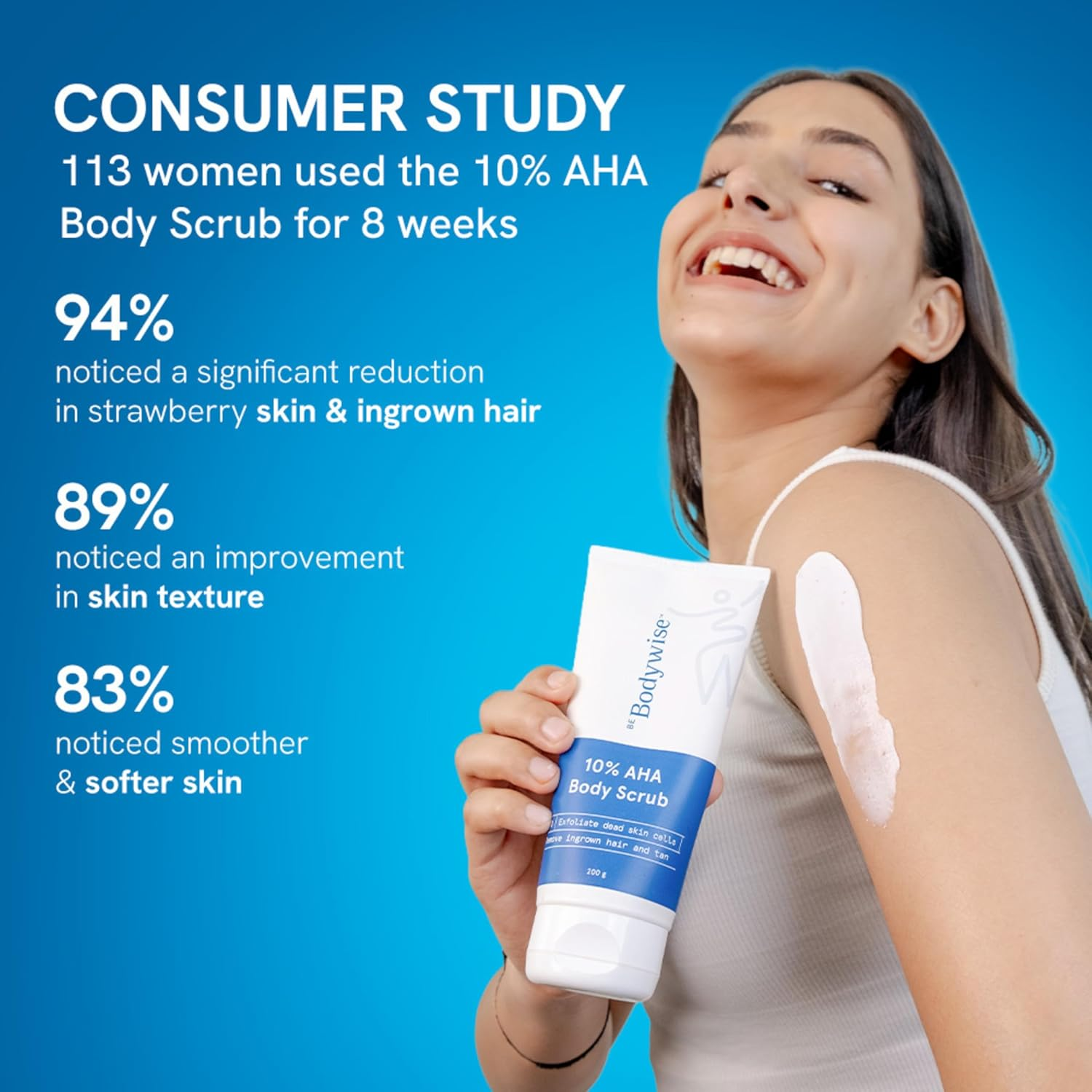 Be Bodywise 10% Lactic AHA Exfoliating Body Scrub 200G | Tan Removal & Soft-Smooth Skin | De-Tan Bathing Scrub with Centella Water & Aloe Vera, Removes Dirt & Dead Skin from Neck, Knees, Elbows & Arms | All Skin Types image number 5