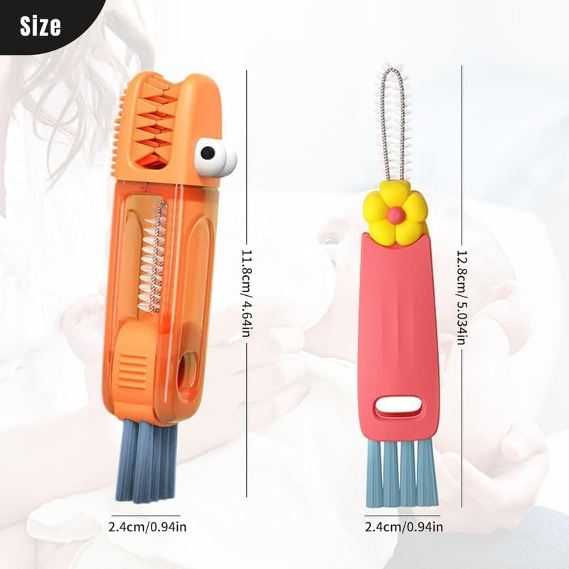 3 in 1 Cup Lid Cleaning Brush, 2024 Upgraded Bottle Cleaning Brush, Crevice Cleaning Brush Set for Baby Bottle, Rotatable Cup Lid Cleaner Mouth Scrubber (A-Red)