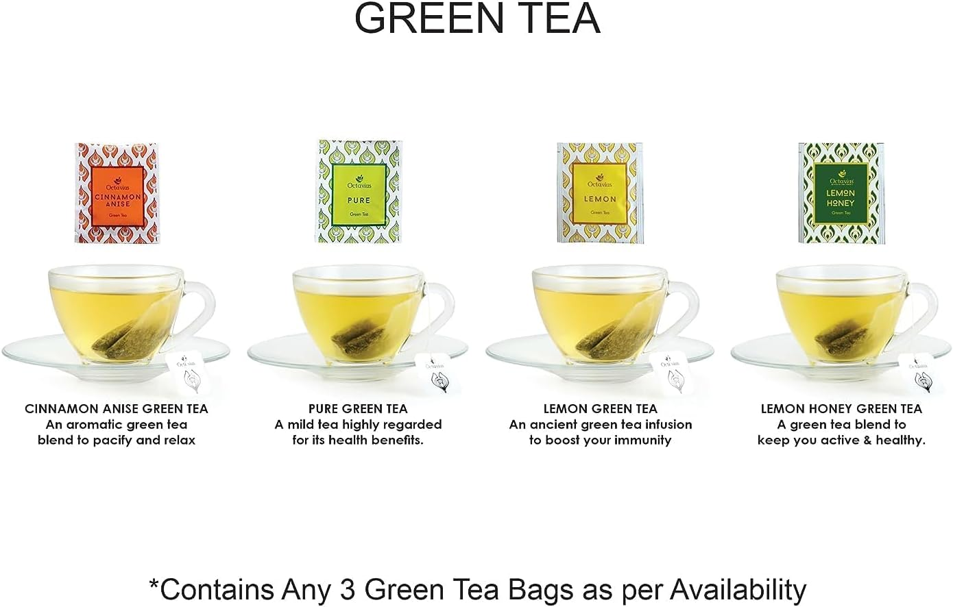 Octavius, Assorted Tea Sampler Gift Set (3 Flavors, 25 Tea Bags) | Green Tea Sampler Pack | Pack of 1 image number 4