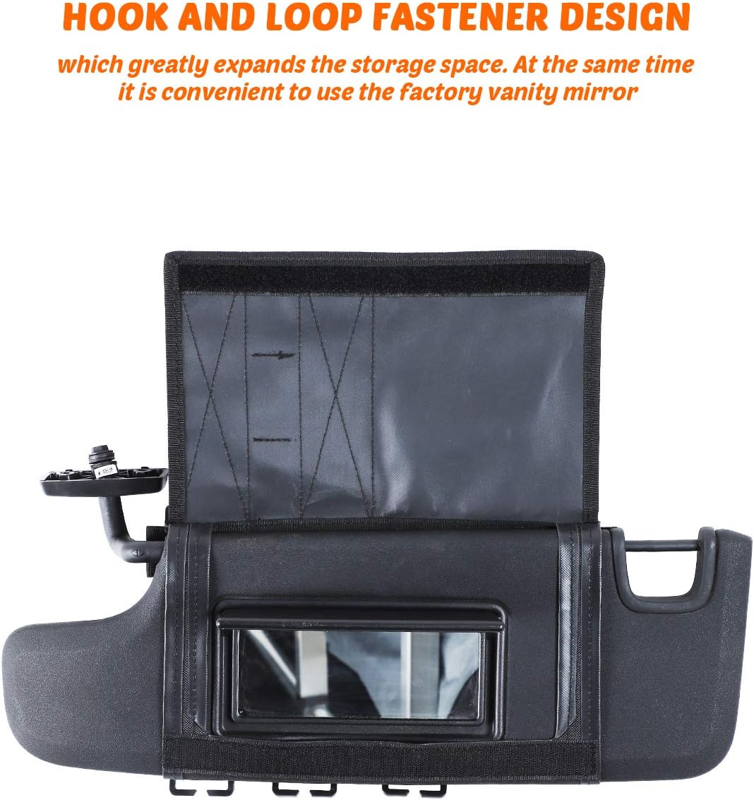 Savadicar Tactical Sun Visor Organizer Front Visor Storage Cover for 2007-2023 Jeep Wrangler JK JL & Gladiator JT, Interior Storage Accessories, Black, 1 PCS image number 6
