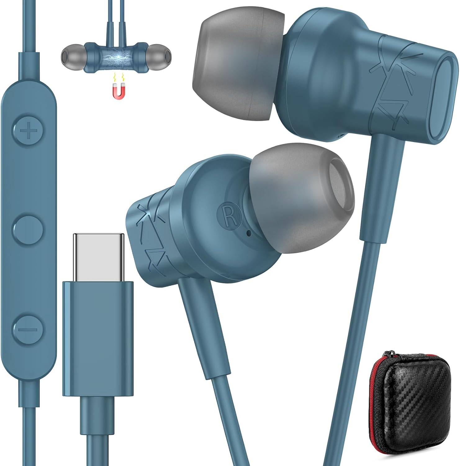 Wireless Headphones, Magnetic USB C Earphones with Microphone and Volume Control for Iphone 16 Pro Max Ipad 10 Samsung A16 5G A35 A55 S24 S23 Pixel 9 8A and Laptops with Type C Interface image number 2