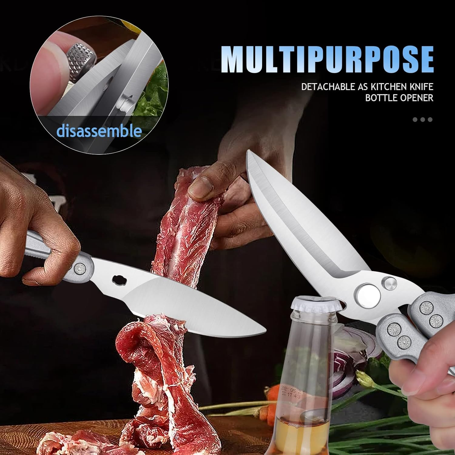 DRAGON RIOT Heavy Duty Poultry Shears - a Must Have Kitchen Shears for Chicken and Meat Cutting - Dishwasher Safe and Stainless Food Kitchen Scissors for Thanksgiving(Silver) - Golden image number 6