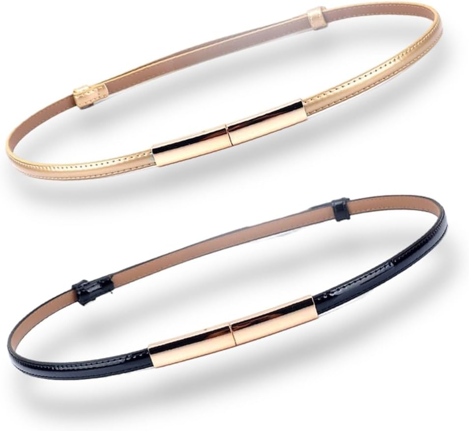 Women'S Belt Dress Fashion Patent Leather Belts Adjustable 22"- 36" Skinny Slim Belt Leather Gold Color Buckle Waistband