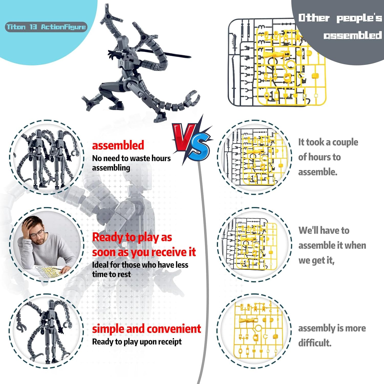 Assembly Completed T13 Action Figure,Dummy 13 T 13 Action Figure Multi-Jointed Movable,Ultimate Desktop Decor for Lovers T-13 Movability 3D Printed Toys (Black) image number 6