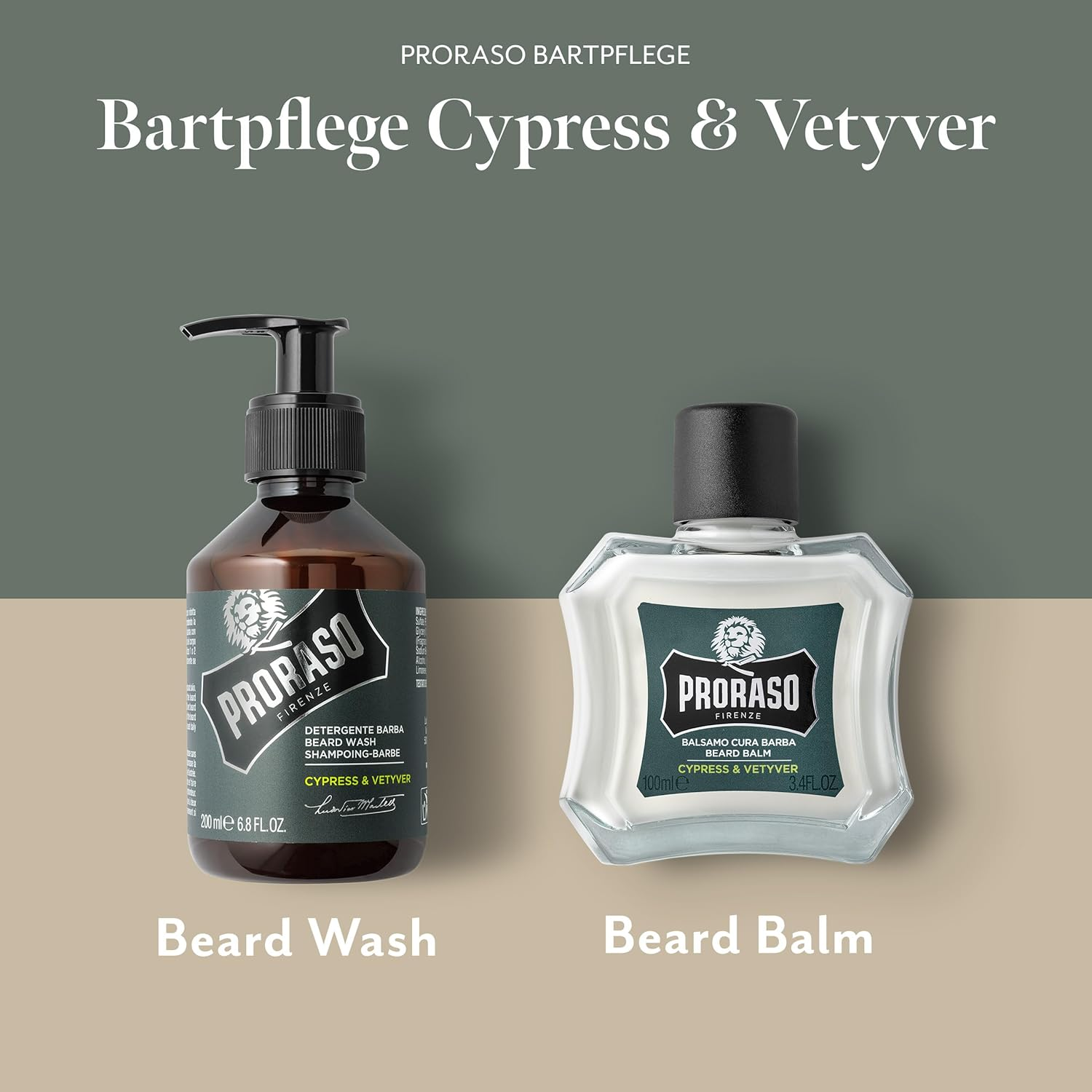 Proraso Beard Care Kit for Men | Beard Wash & Beard Oil with Sandalwood to Tame, Cleanse & Detangle Full, Thick and Coarse Beards | Cypress and Vetyver image number 1