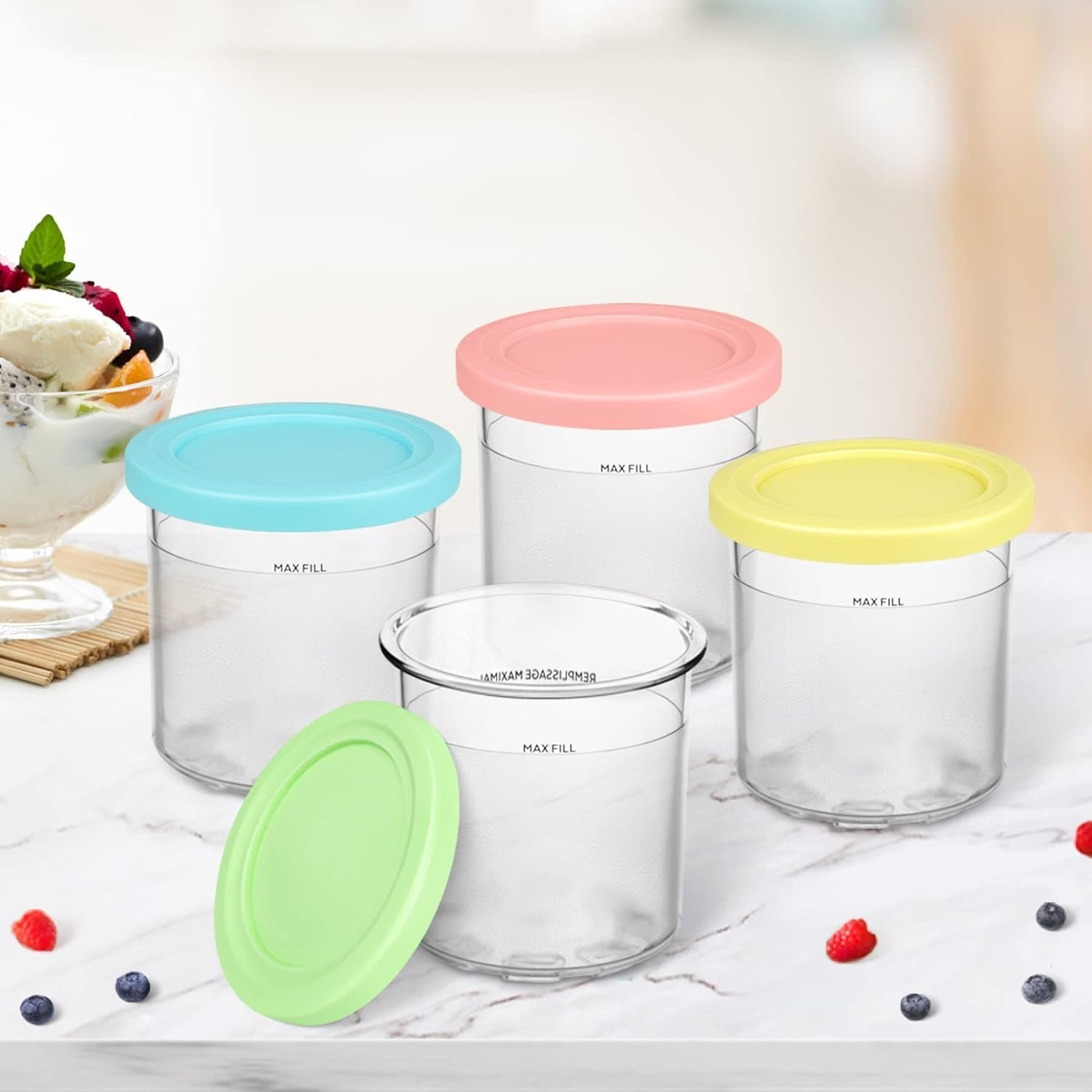 NEAGLORY Containers Replacement, Creami Pints and Lids for Ninja with NC301 NC300 NC299AMZ NC290 Series, Creamer Ice Cream Maker Machine Accessories, 4 Pack image number 1