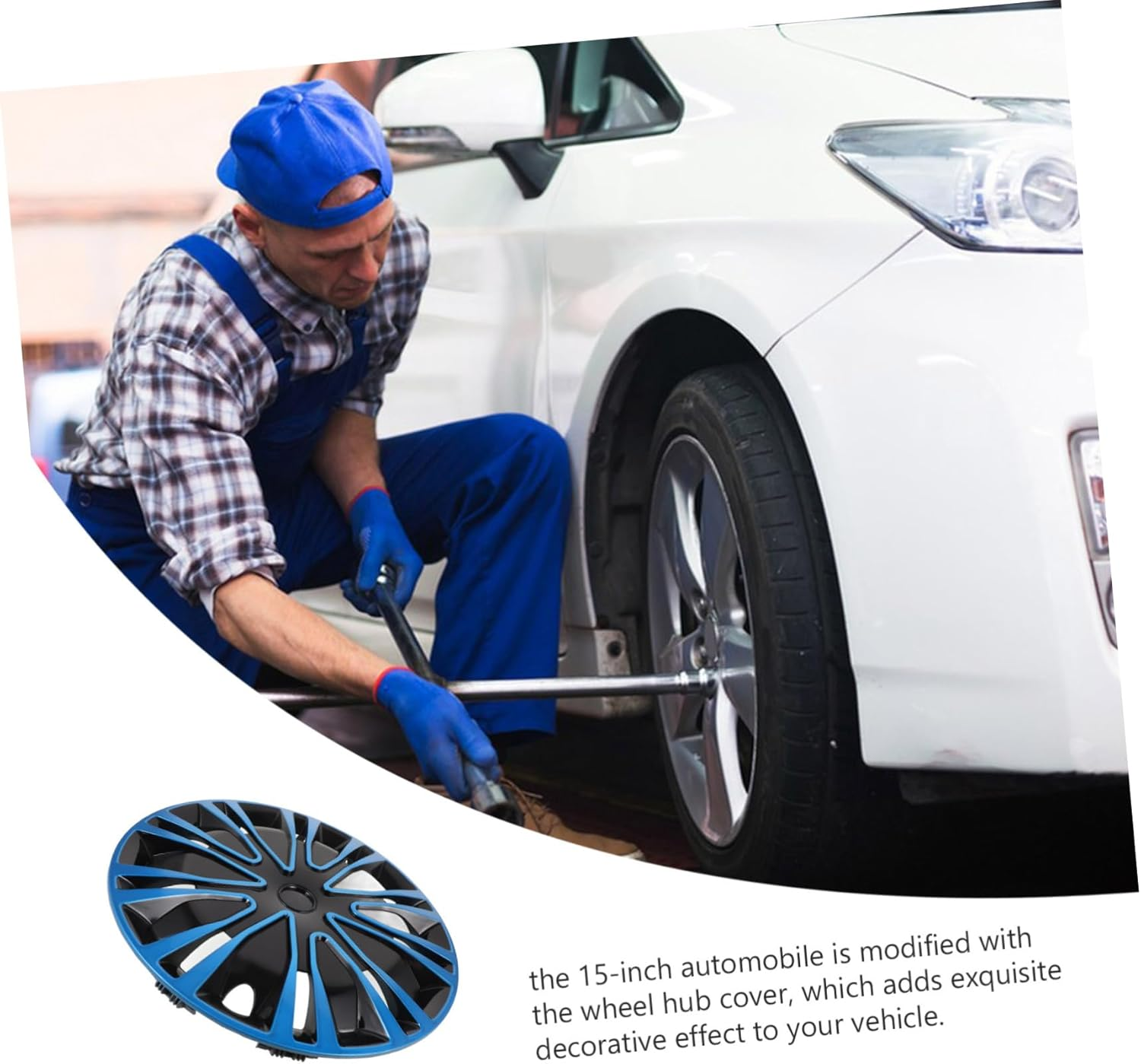 FELTECHELECTR 15-Inch Automotive Hub Caps and Decorative Wheel Hub Covers, Blue-Black Rim Cover for Cars, Universal Fit Vehicle Wheel Hubcaps for Travel and Outdoor Use image number 1