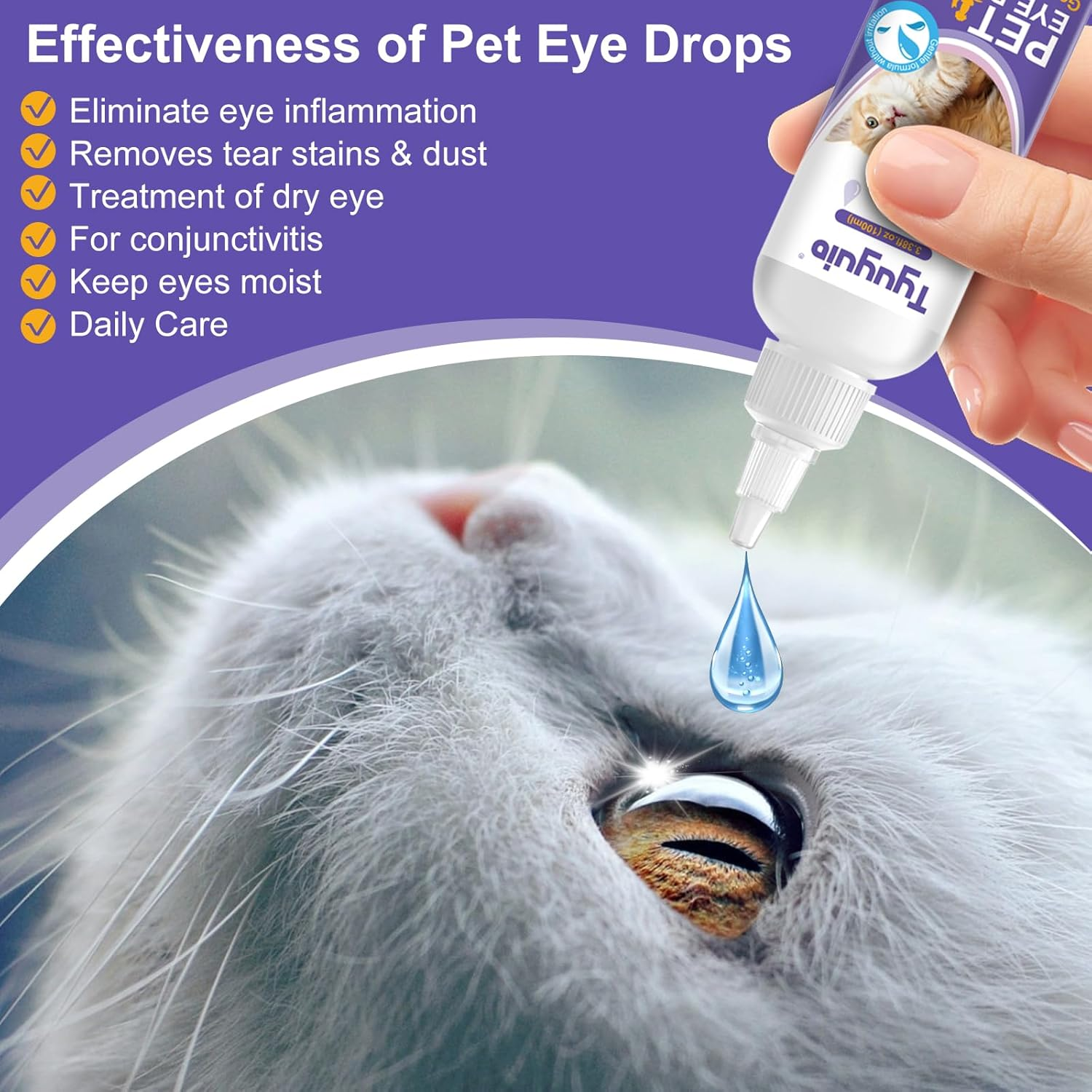 Pet Eye Drops for Dogs and Cats to Soothe Eyes Irritation & Infection Allergy,Relieve Dogs Cats Dry Eyes Pink Eyes,Pet Tear Stain Cleaner,Safe & Gentle Formula for All Animals 3.38Oz image number 6