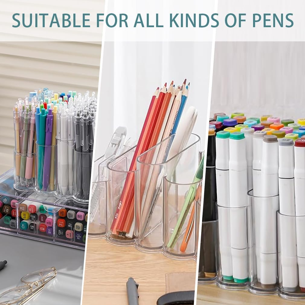 2-Pack Transparent Desktop Pen Holder, Plastic Storage Box, Sundries Storage Rack for Markers, Ballpoint Pens, Stationery, Crayons, Suitable for Home, Office Supplies, Desktop Storage