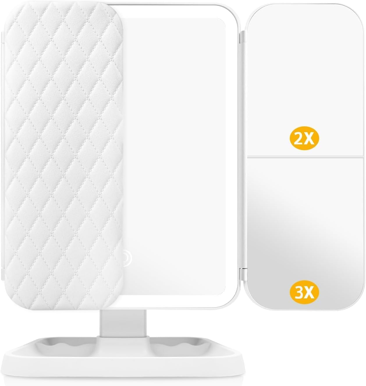 Vanity Makeup Mirror with 52 LED Lights, 3X/2X/1X Rechargeable Magnifying Mirror, Touch Screen Stepless Dimmable Color Adjustable Trifold Mirrors, 90&deg; Rotation Portable Cosmetic Vanity Mirrors