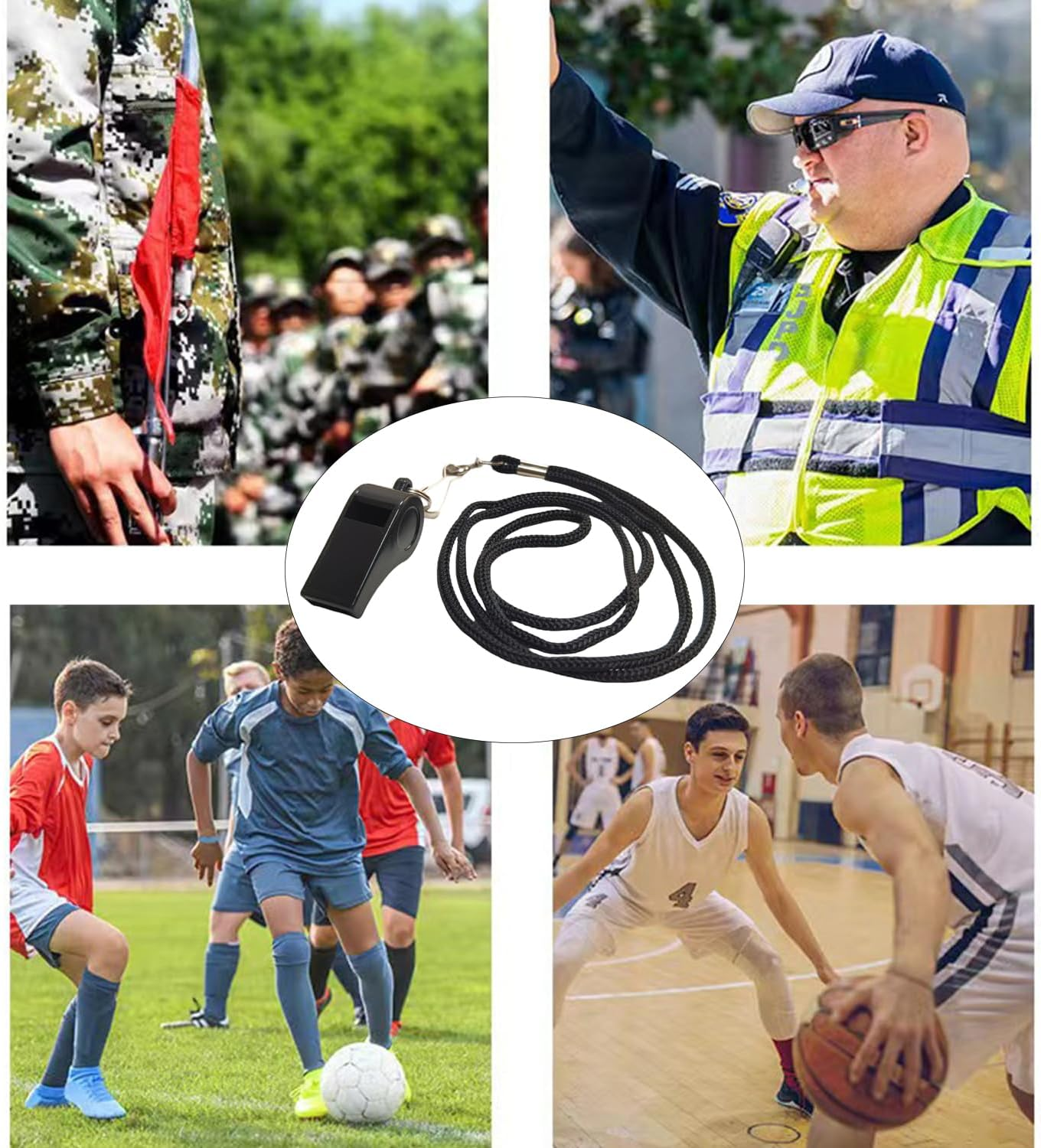 Neoreser Whistle, Pack of 4 Sports Whistles with Lanyard, Plastic Whistle, Trill Whistle, Football Whistle, Referee Whistle, Whistles for Coaches, Referees, Teachers, Emergency