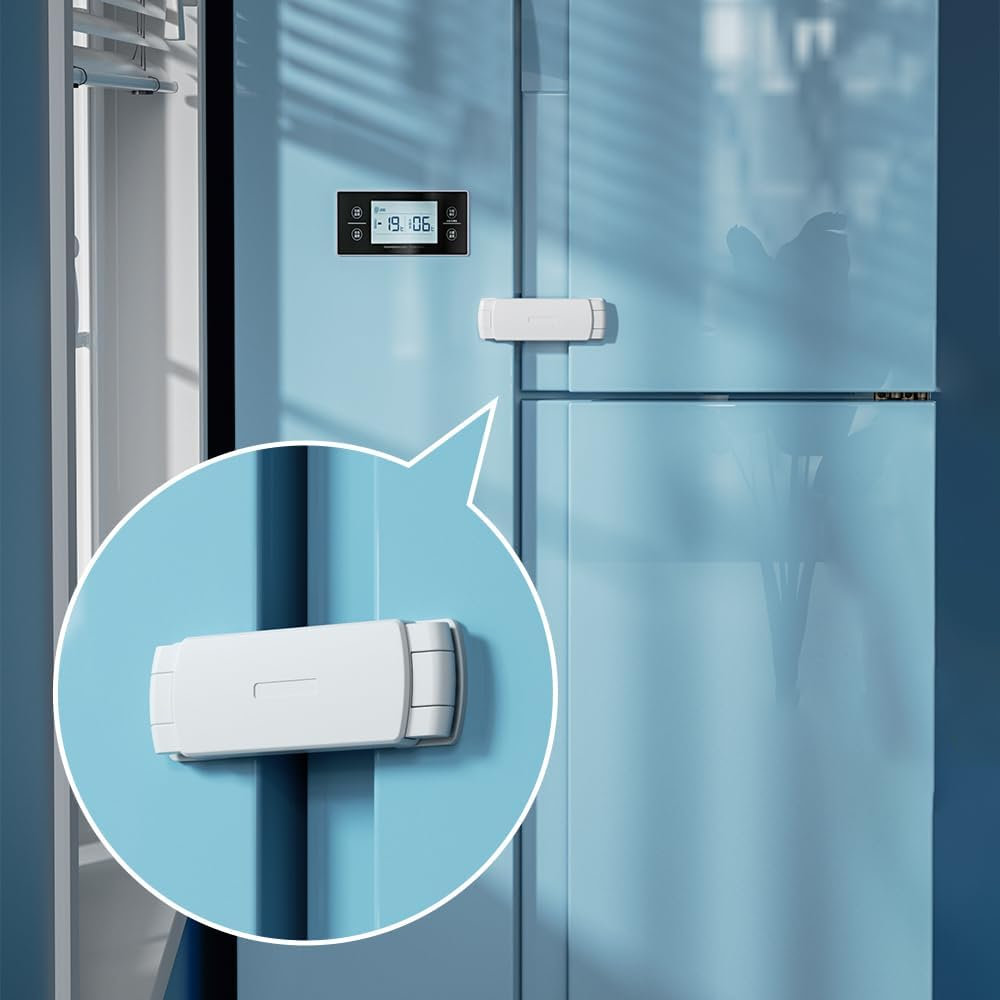 SAFELON 2 PCS Upgraded Baby Safety French Fridge Door Lock, Childproof Double Door Refrigerator Lock, Cabinet Cupboard Lock for Toddlers & Kids (Black)