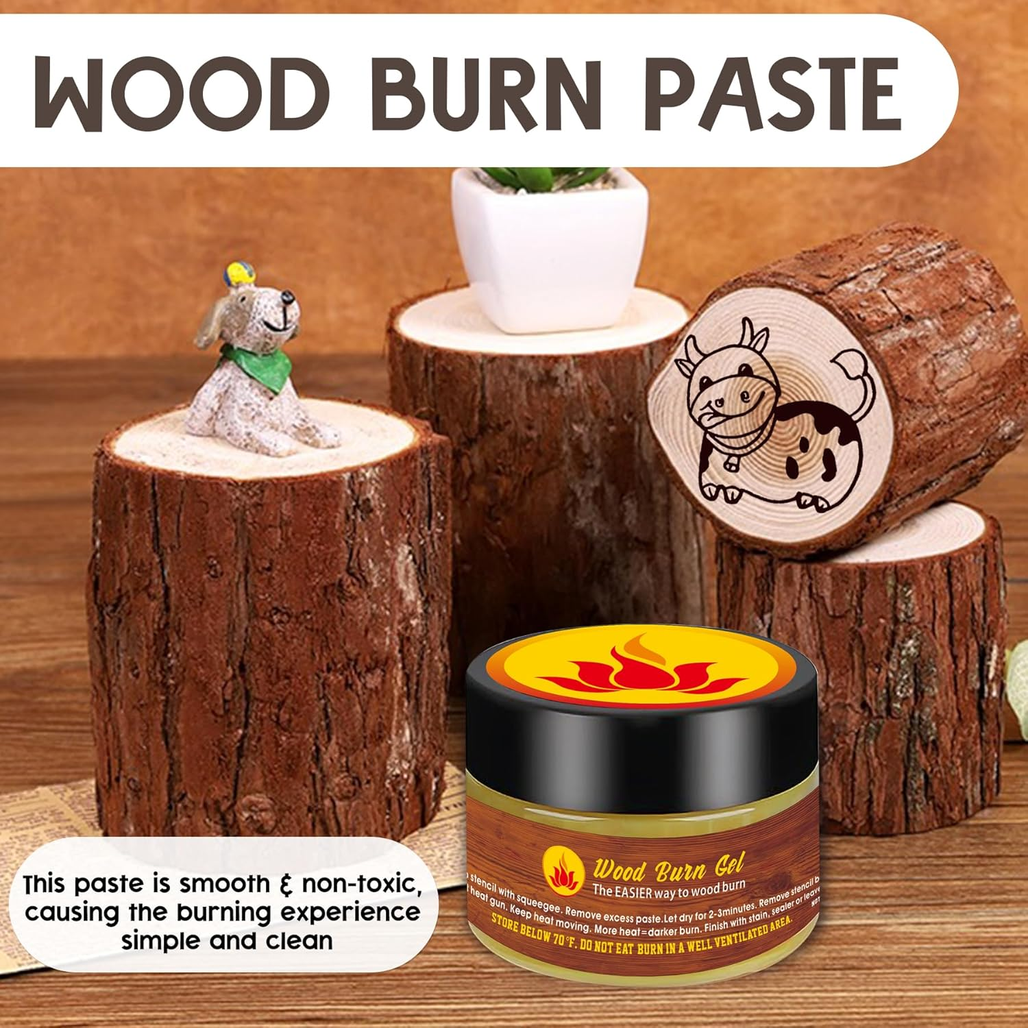 1DFAUL Wooden Burning Paste, 4 OZ Wood Burn Gel with Silicone Squeegee for Crafting, Drawing and DIY Arts, Create Beautiful Art in Minutes, Personalize Your Craft image number 1