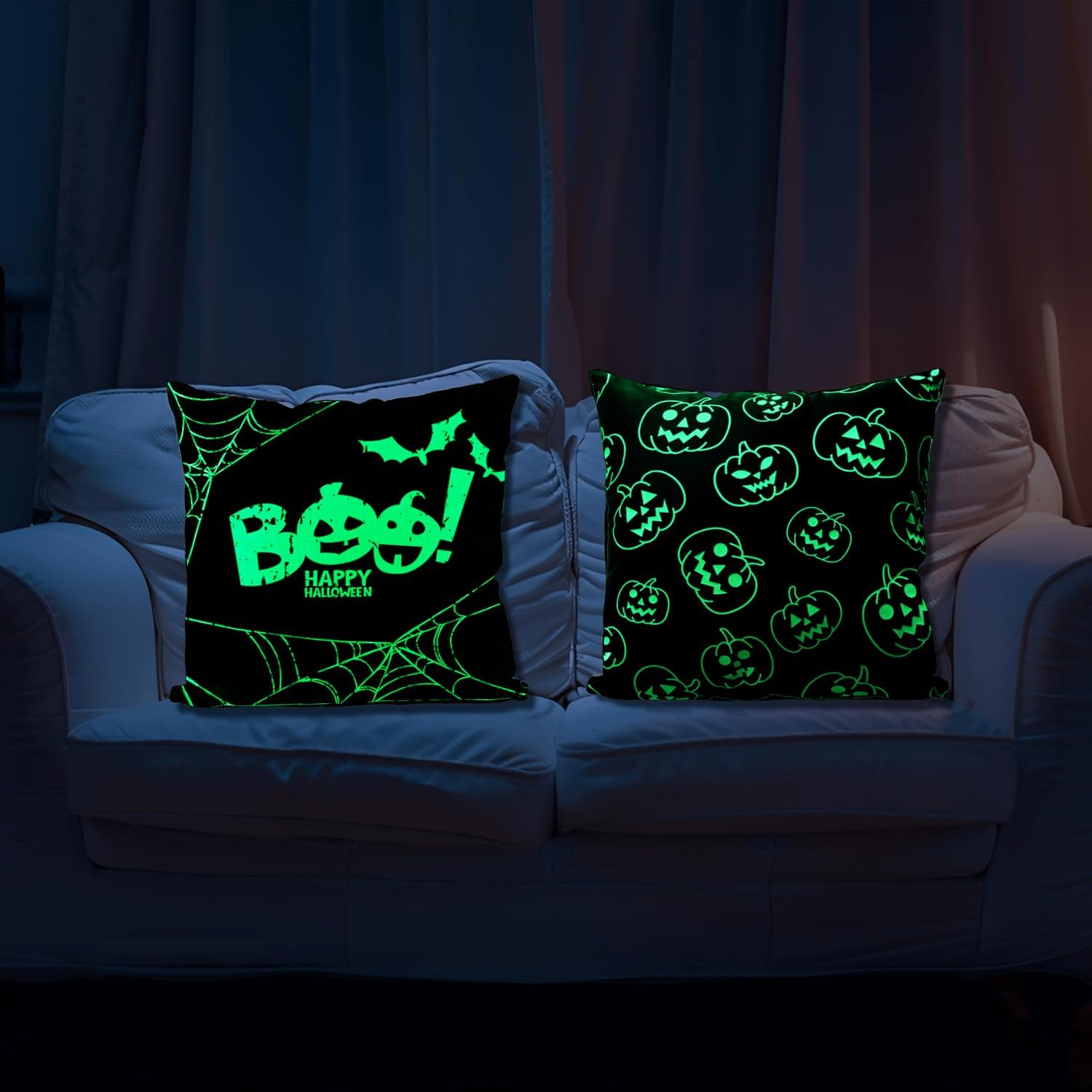 ZANZER Halloween Pillow Covers Glow in the Case Glow in the Dark Skeleton Spooky Throw Pillow Covers Luminous Farmhouse Home Decorations Sofa Bedroom Cushion Case image number 1
