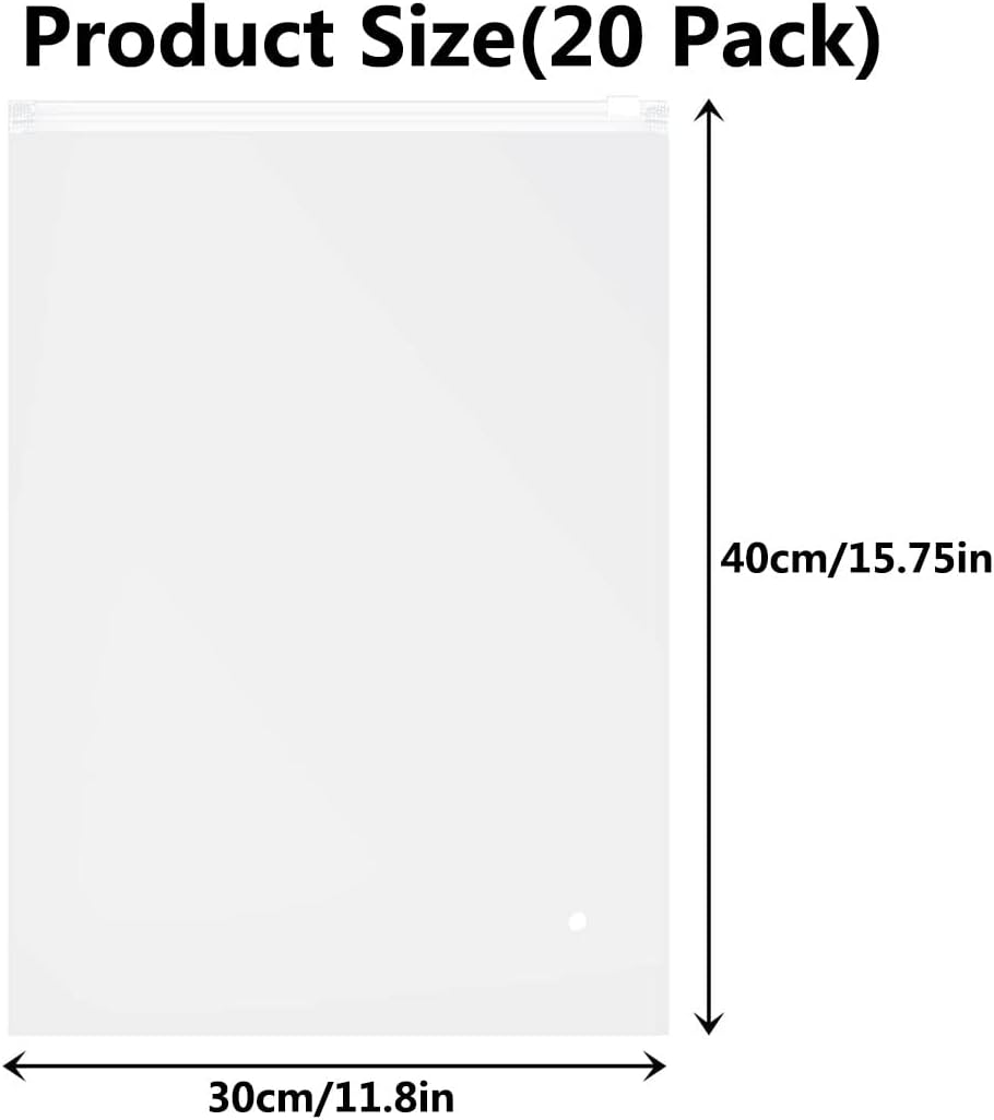 Idopick 20 Pack Frosted Zipper Bags for Clothes, 11.8X15.7In Plastic Packaging Bags,Clear Clothes Packaging Bags, Resealable Clothing Bags with Vent Hole for Shipping Translucent,Travel (30X40)