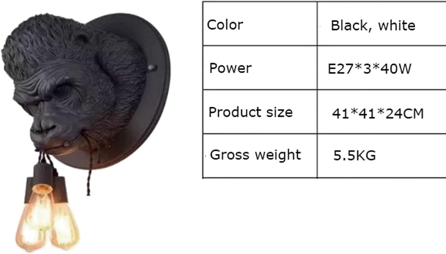 Resin Gorilla Ape Wall Lamps Light Wall Lamp E27 Base Lamp Wall Light Fixtures Modern Creative 3 Light Animal Wall Sconce Wall Lighting image number 4