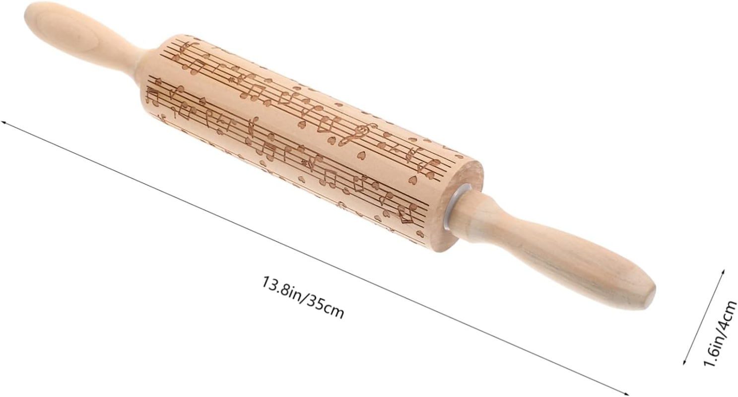 WOONEKY Wooden Dough Roller Non-Stick Rolling Pin for Baking Embossed Christmas Cookie Pattern Multi-Use Pasta Pressing Tool Kitchen Dough Roller image number 3