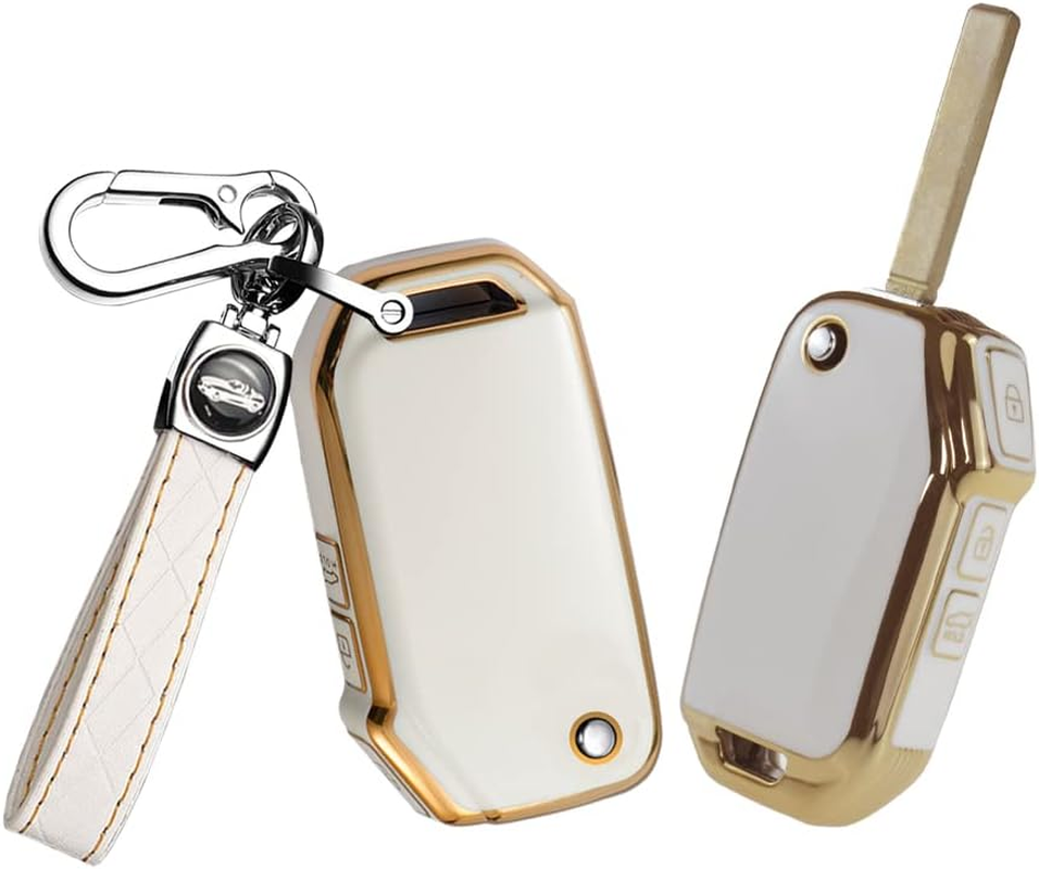 HIBEYO Flip Key Fob Cover for Kia Forte NIRO Cerato 2019 K3 Gt Seltos S Sportage 2020 Sorento Ceed CD Forte 2018 2019 Serato BD 2018 for KIA Accessories Smart Key Keychains-White