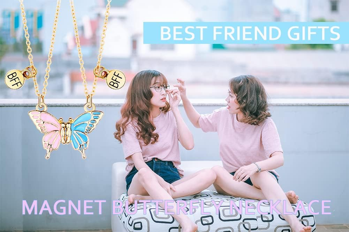 Best Friend Necklace for 2 Girls Magnetic Butterfly Matching Necklaces for Best Friends Birthday Christmas Xmas Gifts for Bestie Bff Necklace for 2 Magnet Necklace image number 4