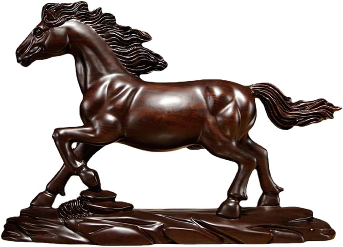 LOGOFUN Wooden Horse Figurine Wood Zodiac Horse Statue Chinese Horses Sculpture Desktop Horses Ornament for Home Office - 12 * 9 * 4Cm image number 3