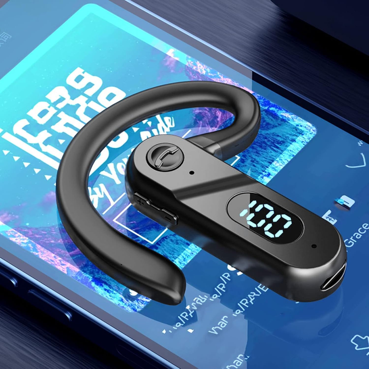 Ciciglow Wireless Bluetooth Headphones, Business Trip Travel Wireless Bluetooth Earbuds V5.2 Headphone Ear Hook Design LED Digital Waterproof Business Headset