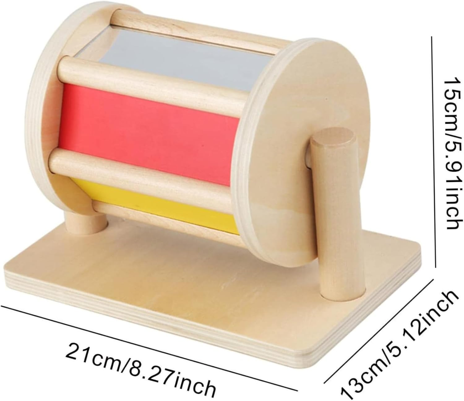 Montessori Spinning Drum,Spinning Drum for Babies 6M+,Safe Spinning Rainbow Baby Toy,Wooden Baby Spinner Toy,Lightweight Spinning Drum with Clear Mirror - 8.2X5.1X6.1 In image number 6