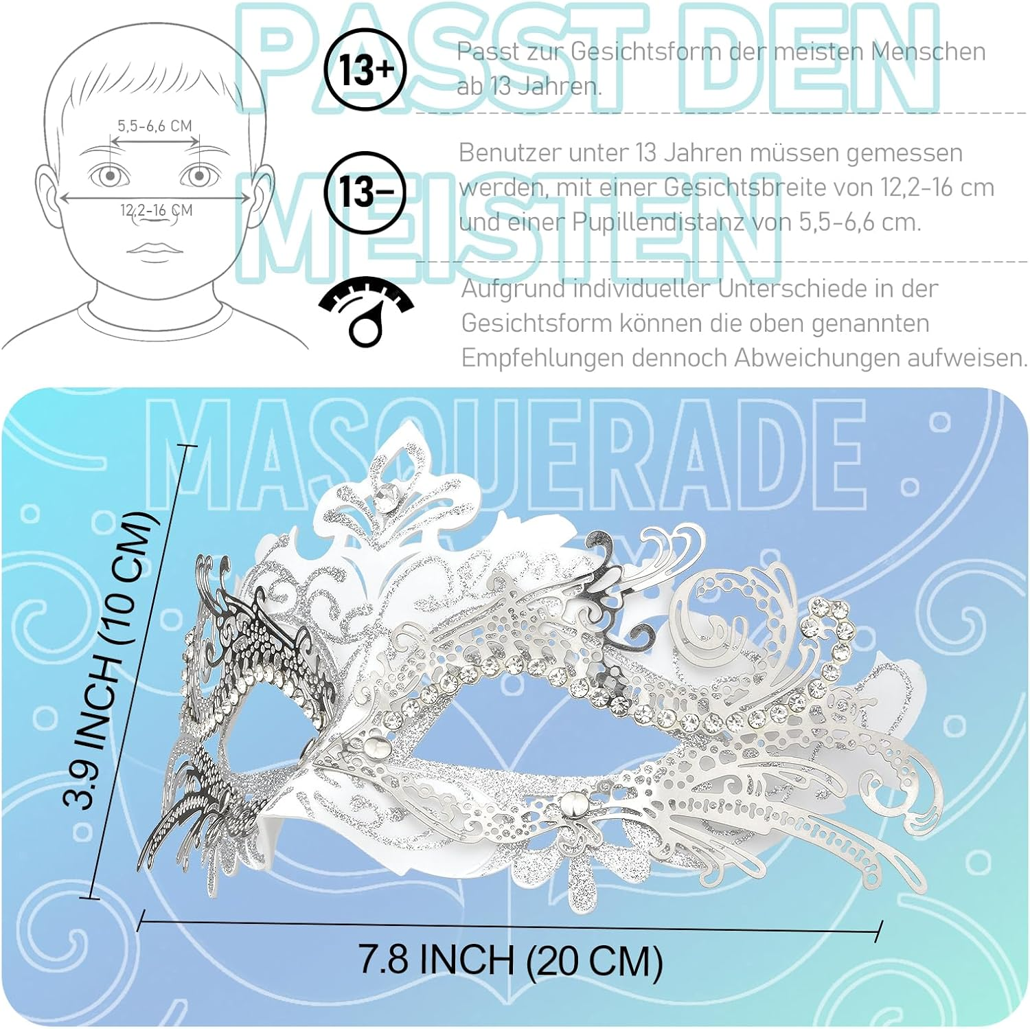 Hoshin Masquerade Mask Mardi Gras Deecorations Venetian Masks for Womens (White) image number 4