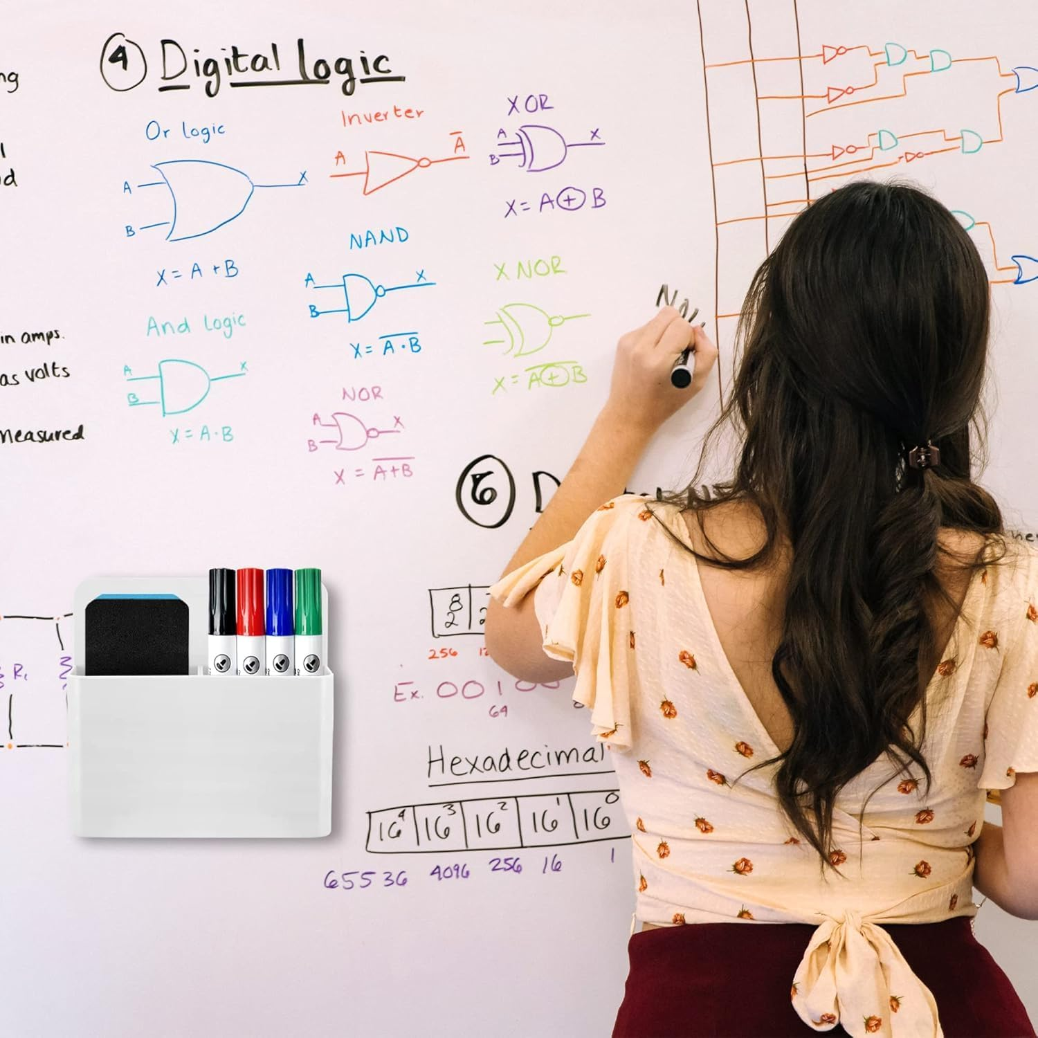 2 Pack Magnetic Dry Erase Marker Holder, Pen and Eraser Holder for Whiteboard，Magnet Pencil Cup Utility Storage Organizer for Office, Refrigerator, Locker and Metal Cabinets image number 3