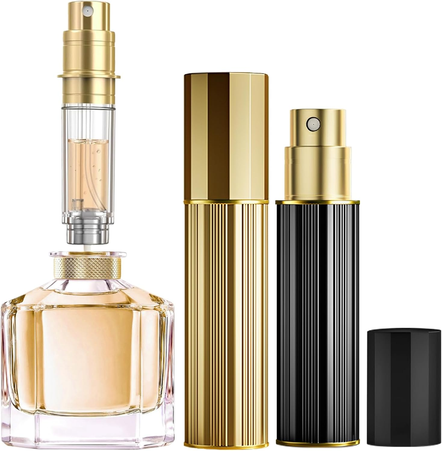 JOOMOKO Perfume Atomiser Refillable, 5 Ml Perfume Bottle, Empty Perfume Atomiser for Travel, Empty Perfume Atomiser Spray Bottle for Travel on the Go (Gold & Gold)