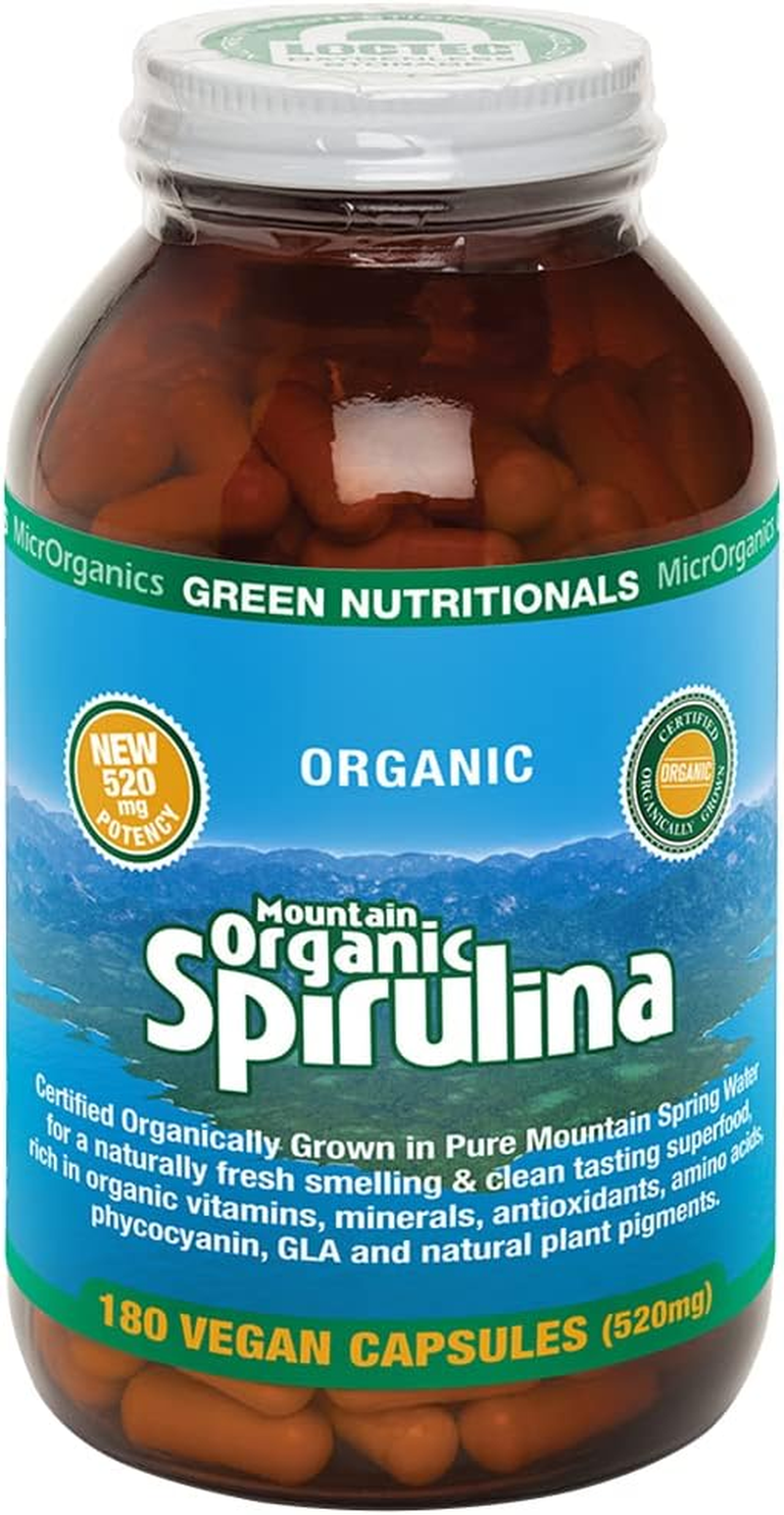 Green Nutritionals Mountain Organic Spirulina 180 Capsules - Vegan Vegetarian