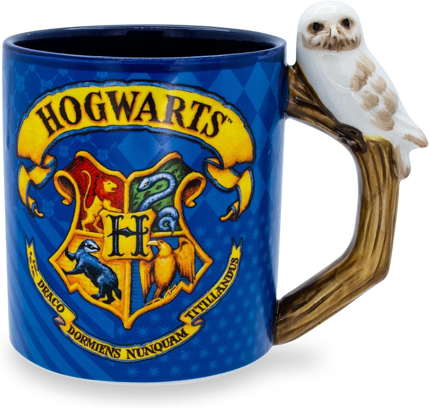 Silver Buffalo Harry Potter Hogwarts House Crest Sculpted Owl Handle Coffee Ceramic Mug, 1 Count (Pack of 1), Blue