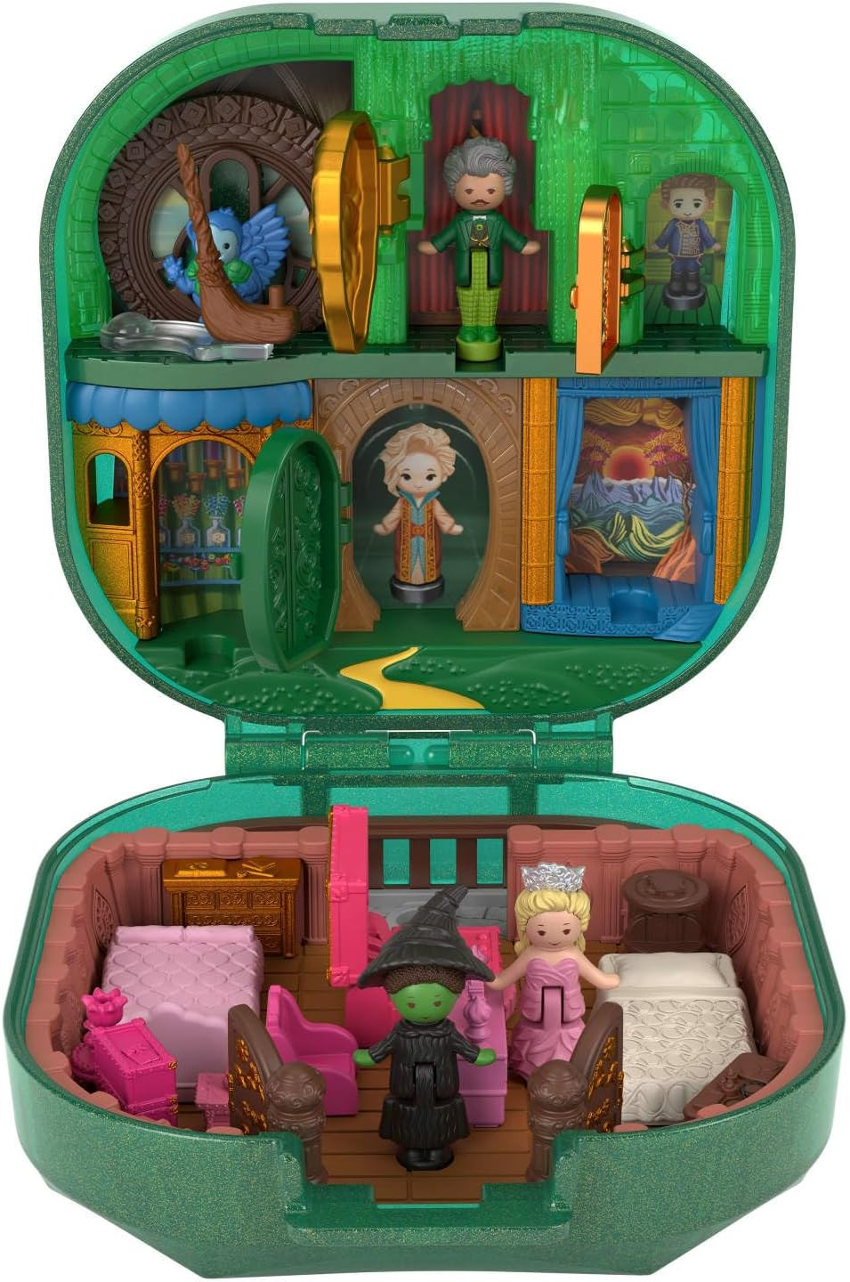 Polly Pocket Wicked X Polly Pocket Collector Compact, Micro Dolls and Playset, 2 Themed Accessories, Iconic Shiz & Oz Locations, Glinda, Elphaba, & the Wizard image number 2