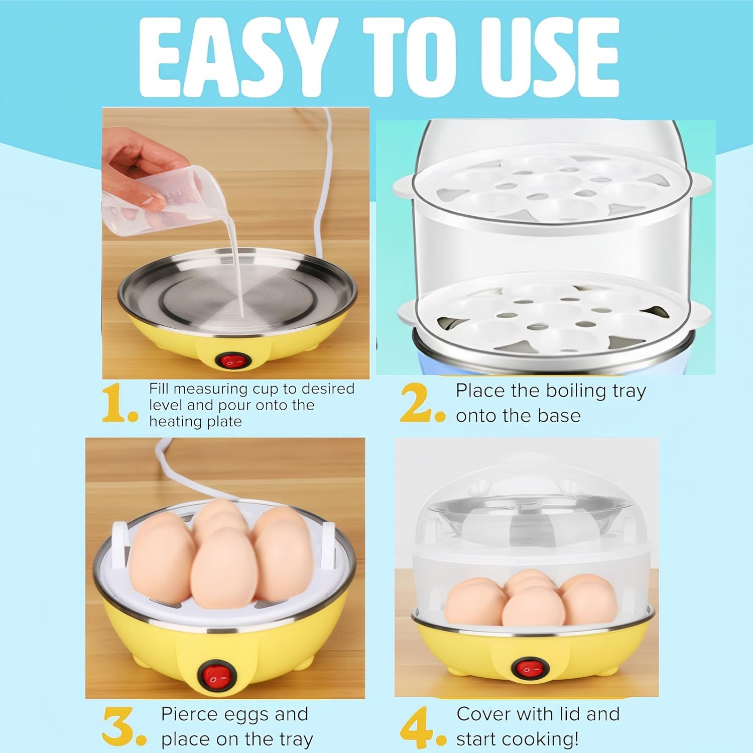 Febohao Egg Cooker Electric 14 Eggs Capacity Two Layer Egg Boiler Small Kitchen Appliances Food Steamer Egg Poacher with Water Measuring Cup image number 4