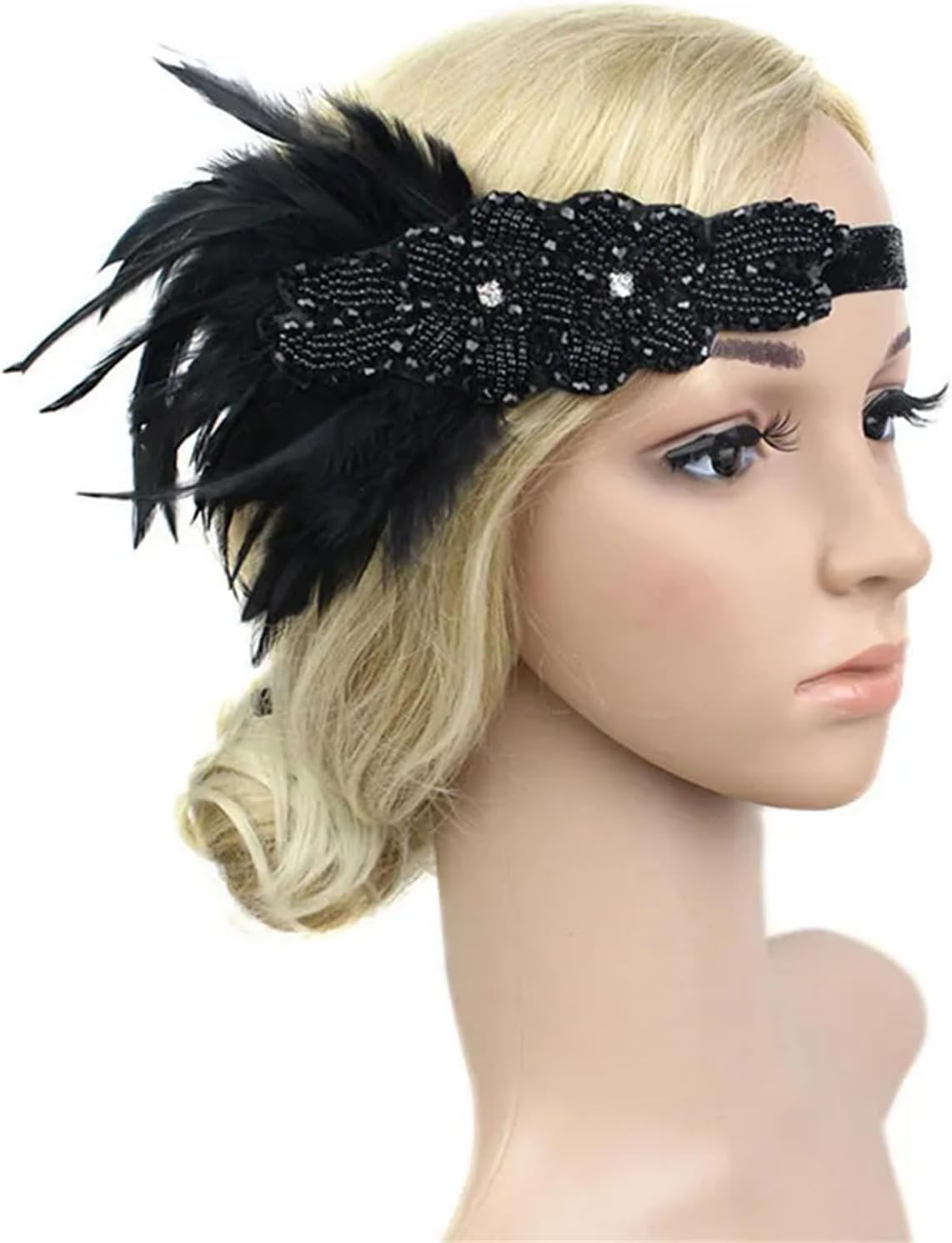 Feather Headwear,1920S Vintage Gatsby Party Headpiece Women Flapper Feather Headband Costume Accessories for Party Halloween(With Gloves) image number 2