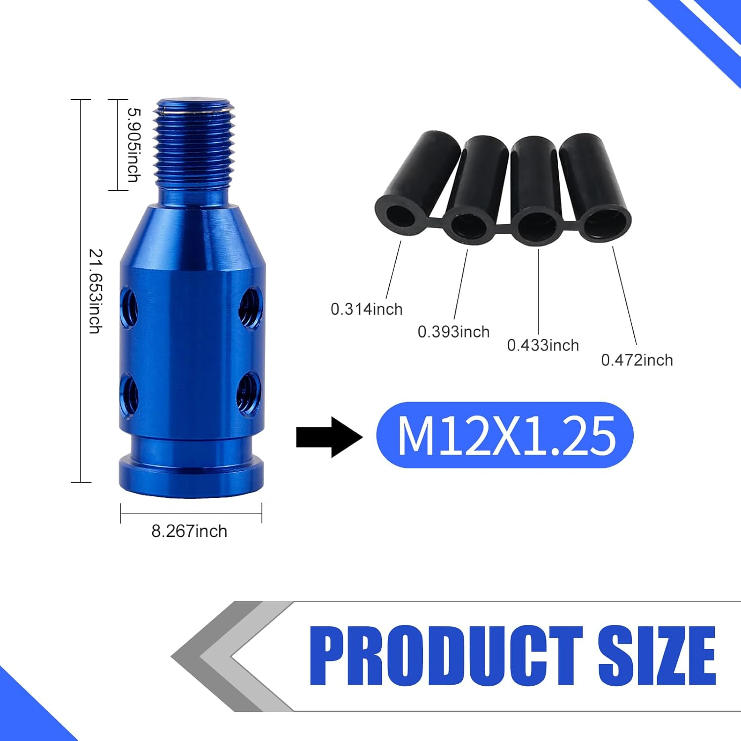 Pack-1 Automotive Gear Head Thread Adapter, M12 X 1.25 Metal Shift Knob Gear Lever Adapter, Car Multi-Functional Replacement Accessories, Compatible with Most Cars, Trucks, Suvs (Blue) image number 4