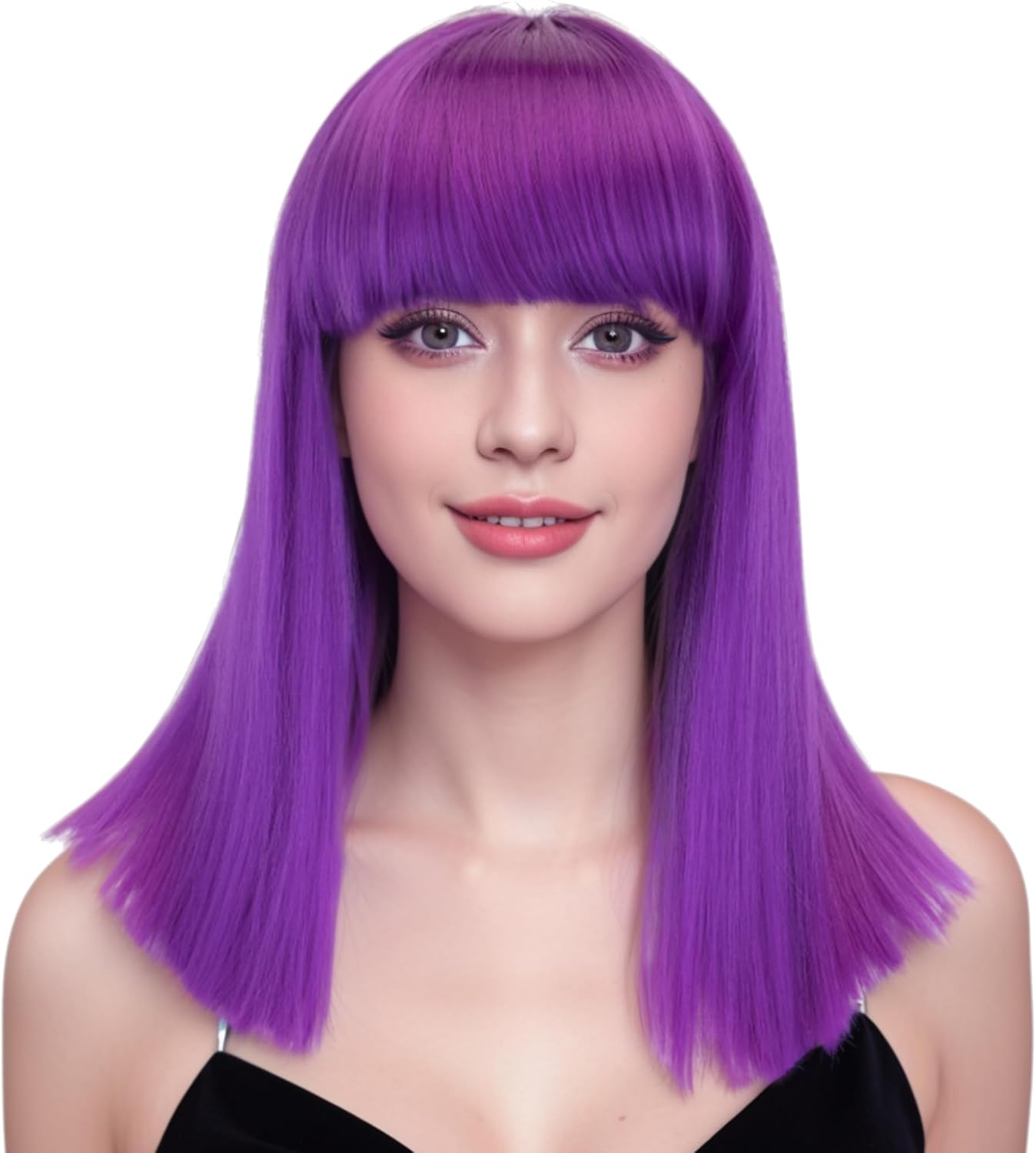 IMISSU Short Natural Cut Hair Cosplay Wig with Straight Bangs Halloween Costume Party Bob Wigs for Women (Purple) image number 4