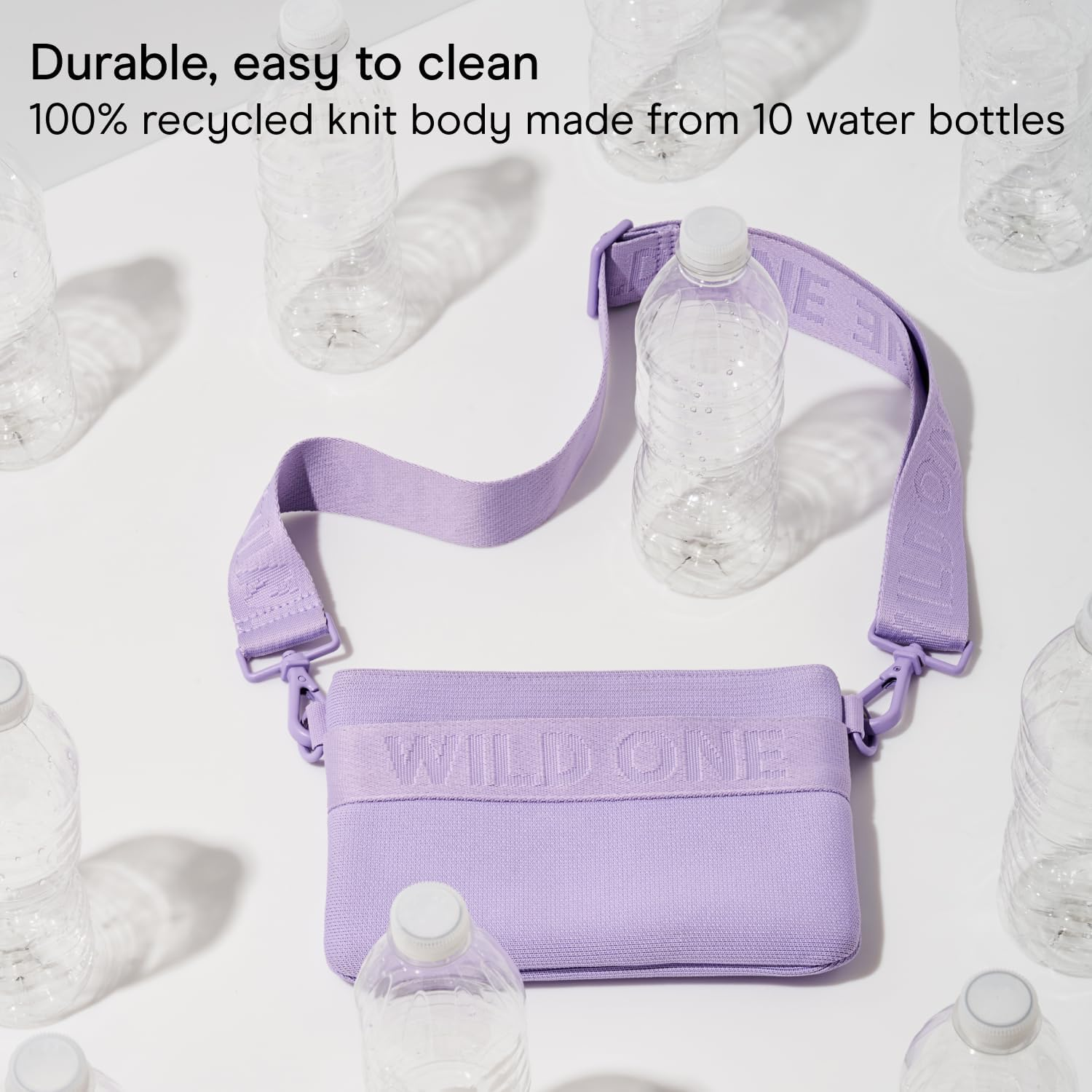 Wild One, Black Treat Pouch, Fanny Pack, Cross-Body Bag, Wear Two Ways, Made from Recycled Knit, Poop Bag Dispenser, the Perfect Accessory for Dog Training - Lilac image number 4