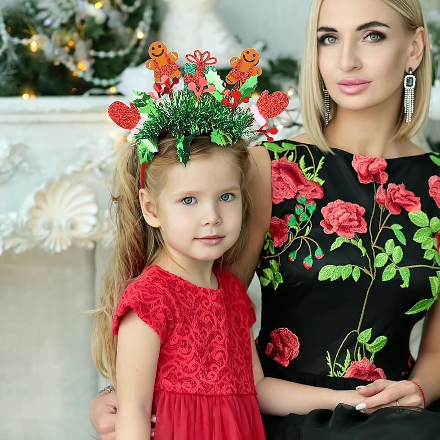 Itadaku Christmas Headband, Funny Gingerbread Man Hairband with Glitter Green Tassels, Festive Head Bopper for Women & Girls, Holiday Party Headdress Accessory image number 6