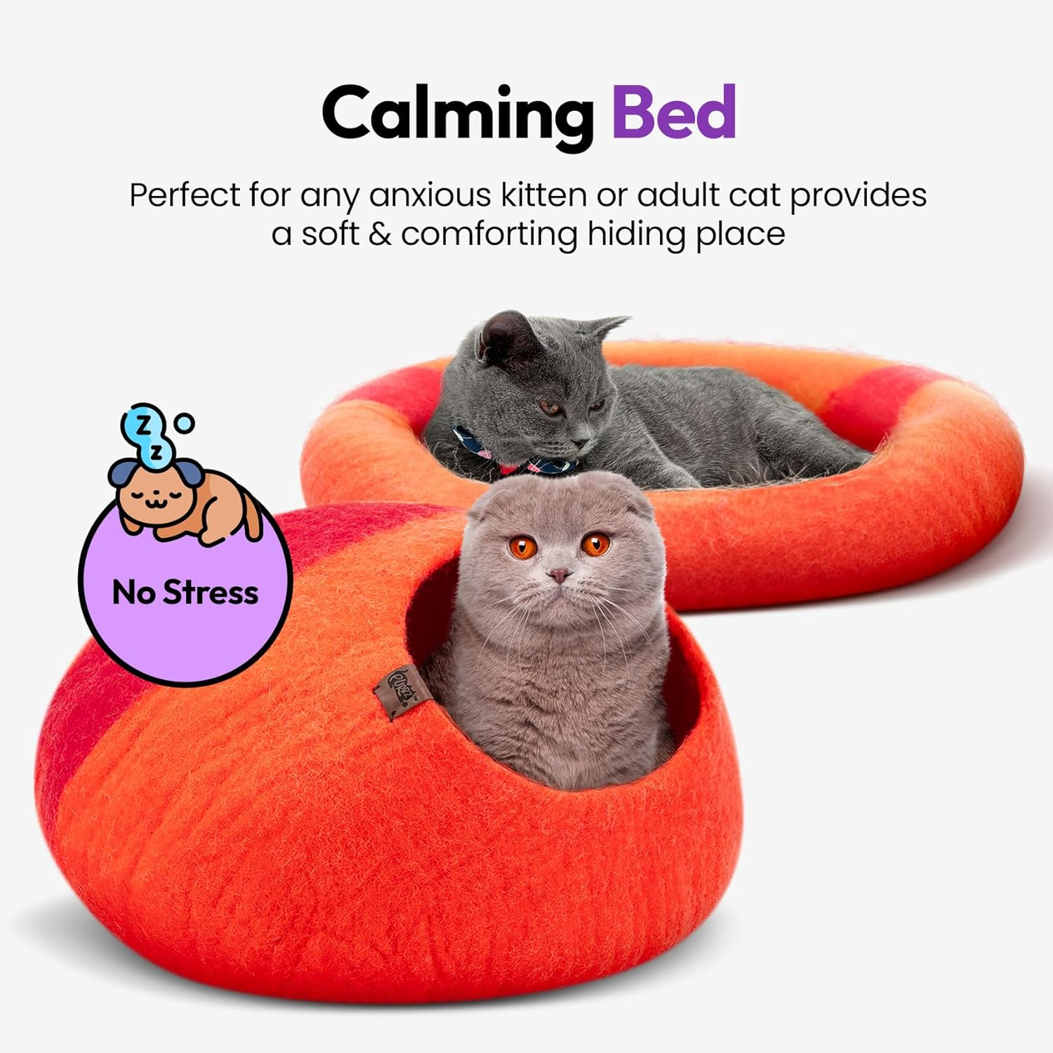 Eco Calming MOCHI Felt Cat Bed Cave (8 Designs) - Environmentally Friendly & Sustainable Handmade 100% Hypoallergenic Merino Wool Bed/House/Home/Pod/Cubby/Tent/Igloo for Cats, Kittens, Puppies and Small Dogs (Medium, Uluru) image number 3