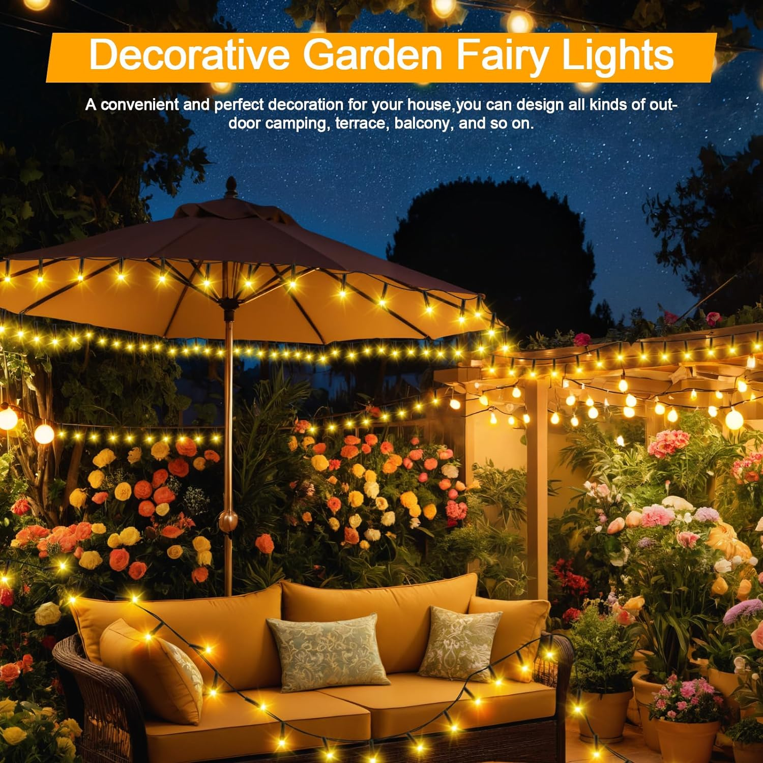 Solar String Lights for Outside, 39.4Ft 120LED Outdoor Solar String Lights 8 Modes for Garden Yard Patio Tree Christmas Deorations Warm White image number 3