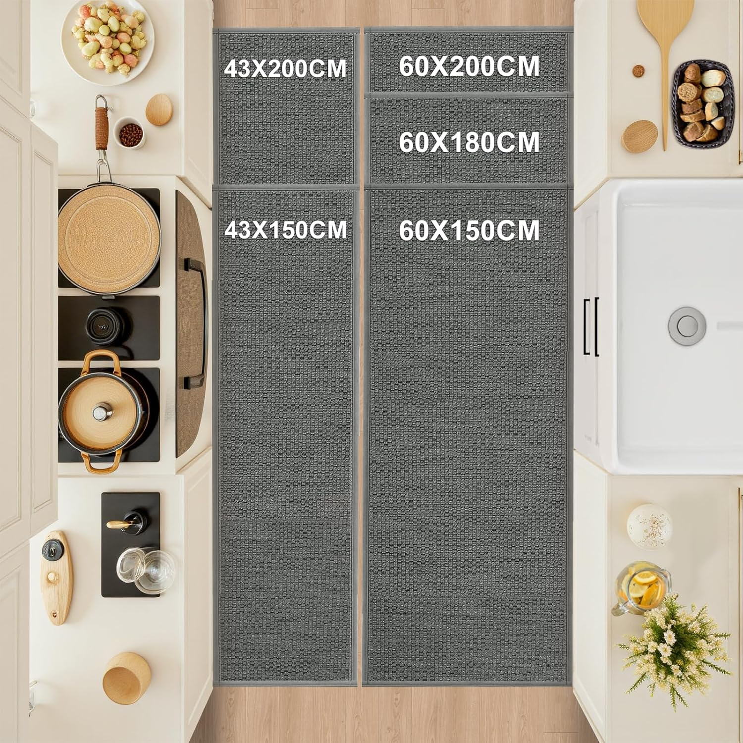LEKEEPGO Kitchen Mat 17"X29"+17"X59", Absorbent Kitchen Rugs and Mats, Kitchen Mats Non Slip Washable, Kitchen Floor Mat for Laundry, Hallway, Office, Grey image number 2