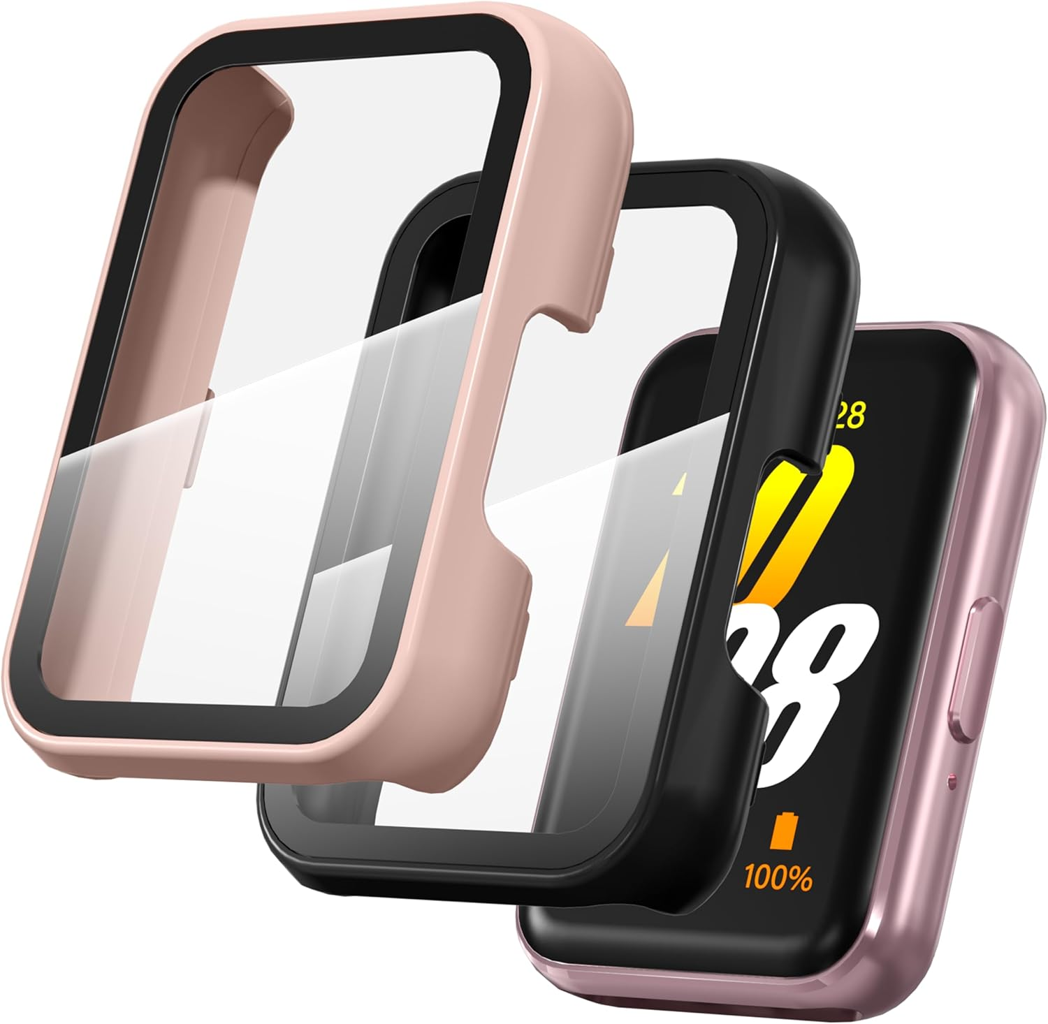 Suoman 2-Pack for Samsung Galaxy Fit3 Screen Protector Case, All-Round Hard PC Anti-Scratch Tempered Glass Cover-Black+Black