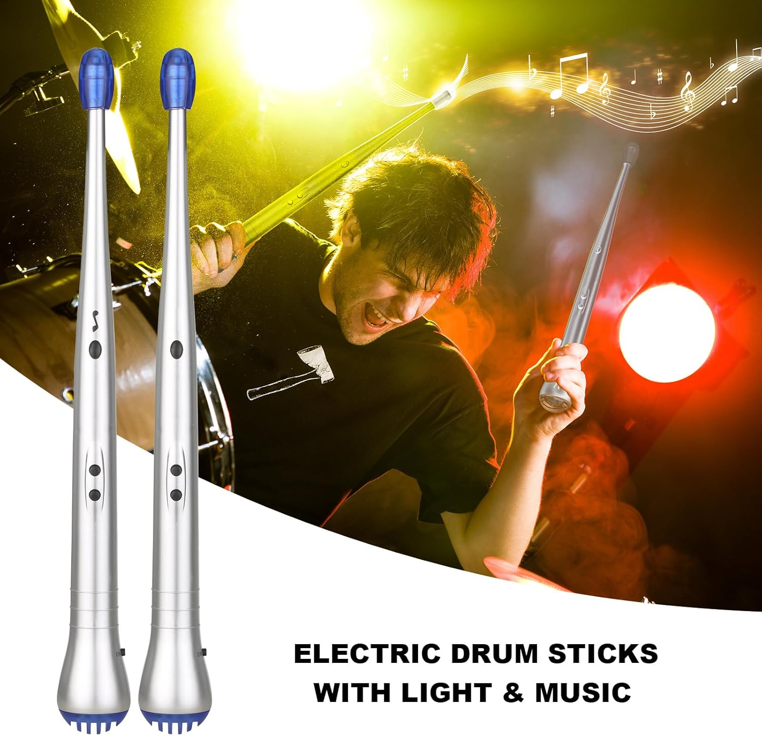 Electric Drum Sticks with Light and Music Drumsticks Cymbal Snare Sound Portable Percussion Musical Instrument for Boys Girls image number 3