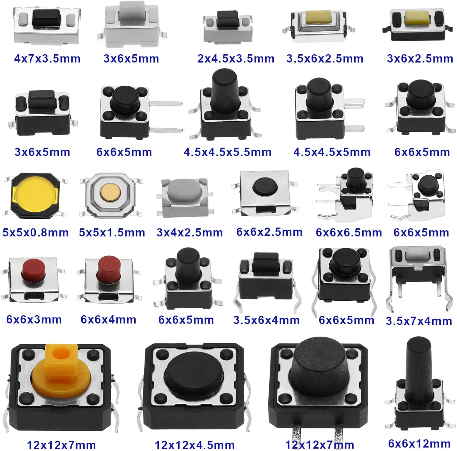 SING F LTD 260PCS Micro Momentary Tact Switch Tactile Push Button Switch Assortment Kit 26 Values 4 Pin/3 Pin/2 Pin for Television Audio Equipment Video Recorders QC-26V image number 3