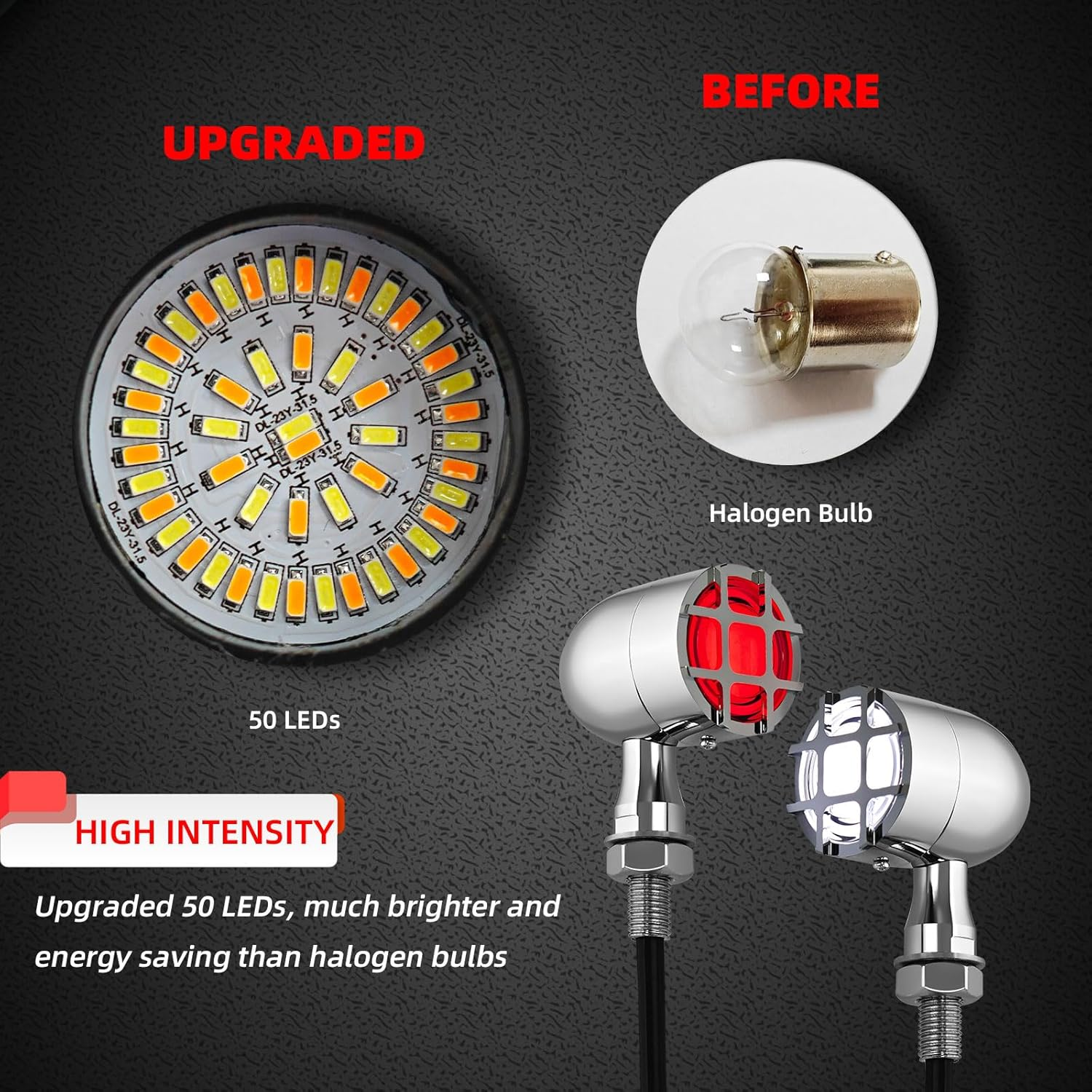 FATECIM 4X Motorcycle LED Rear Front Turn Signals Bullet Tail Lights Running Brake Stop Lights Motorbike Taillights Blinkers Indicators for Bobber Harley Honda Yamaha Suzuki Kawasaki Chopper Chrome image number 3