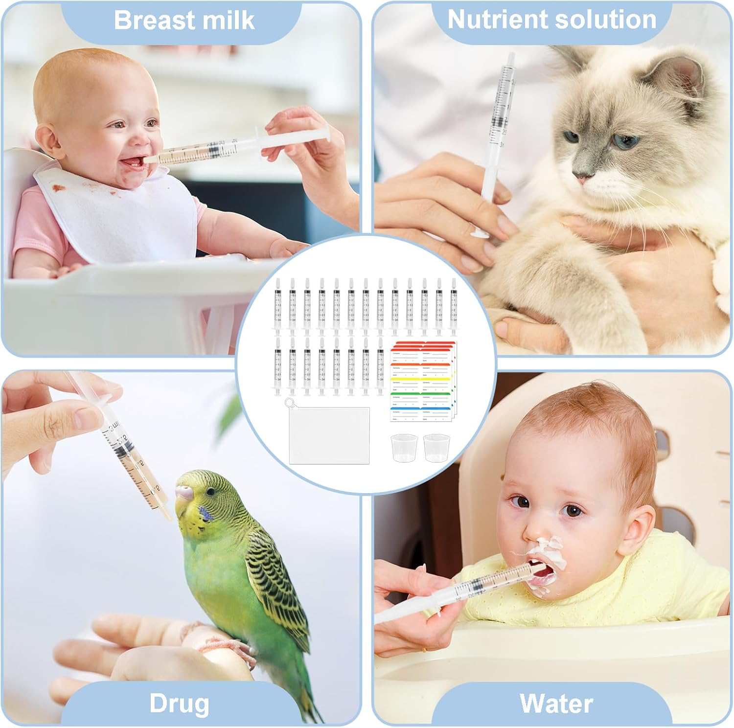 53Pcs Colostrum Collection & Storage Kit, 20 Sterile Sealed Breast Milk Collector(3 ML) Syringe No-Needle with Sealed Caps, 30 Stickers, 2 Colostrum Collection Measuring Cup(20Ml) 1 Slide Lock Bag for Breastfeeding