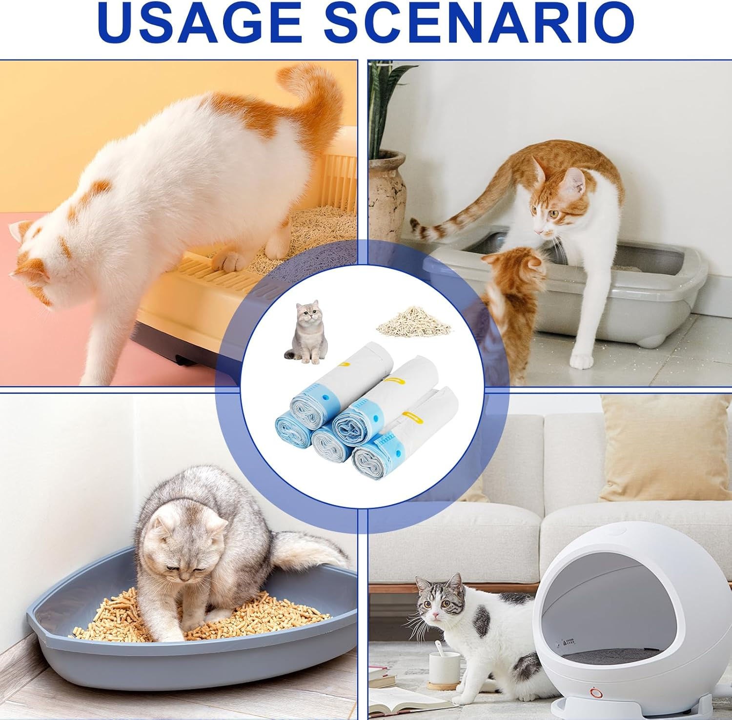 LUFEIS Pack of 75 Bin Bags, Bin Bags with Carry Handle, Self-Cleaning Cat Litter Box, Cat Litter Box Bags, Self-Cleaning Cat Litter Box with Drawstrings, Liquid-Proof, Durable, 5 Rolls image number 3