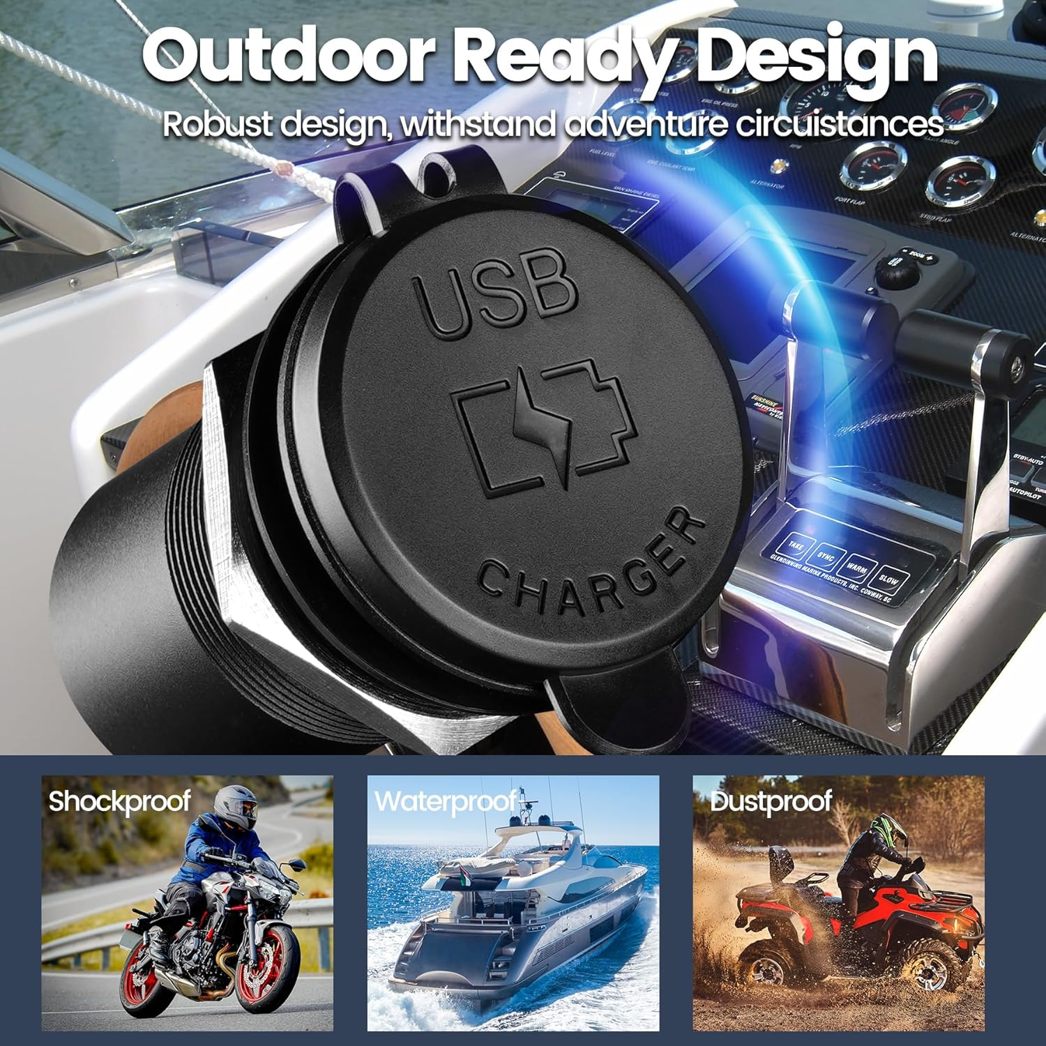 12V USB C Socket Campervan USB Outlet All Aluminum, 68W Dual Port Type C PD 3.0 & QC3.0 Fast Charger Waterproof for Camper Van Trailer Caravan Boat Truck Motorcycle (2 Pack) image number 1